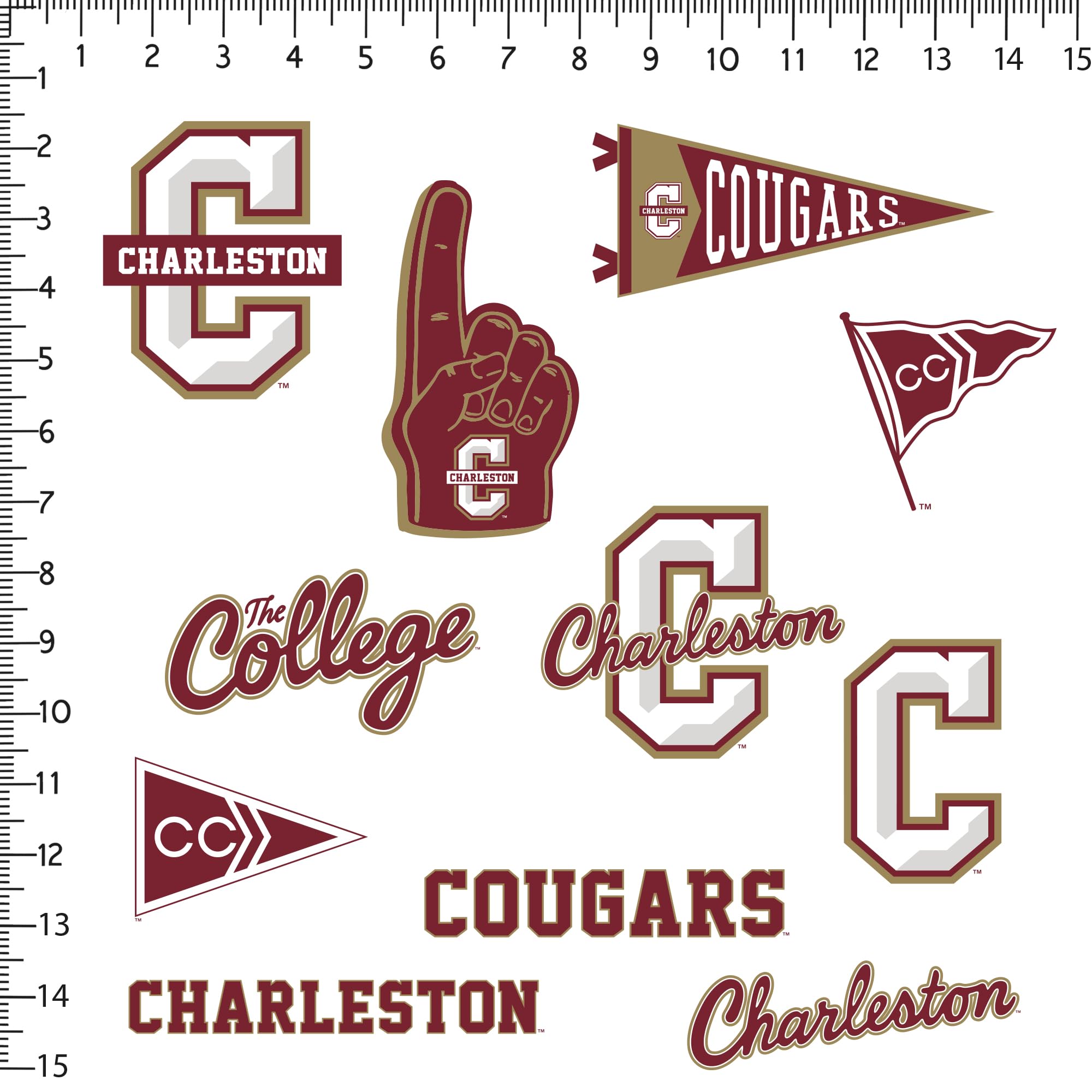 College Of Charleston 11Ct Vinyl Large Deluxe Stickers Variety Pack   Laptop, Water Bottle, Scrapbooking, Tablet, Skateboard, In