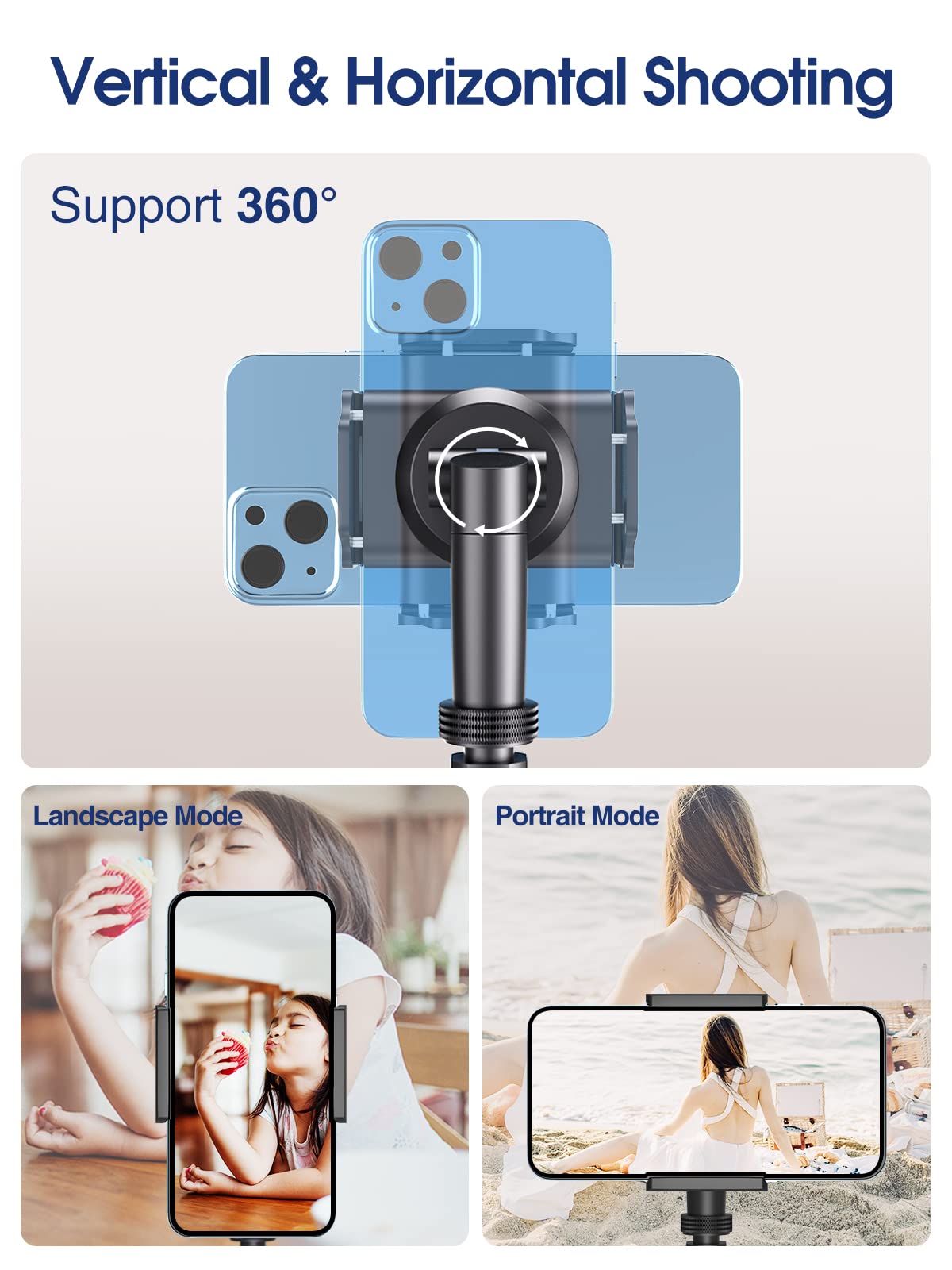 Elitehood Universal Phone Holder Mount For Tripod, 360 Swivel Tilt Iphone Tripod Mount Adapter With 1/4    Screw Adapter & Cold