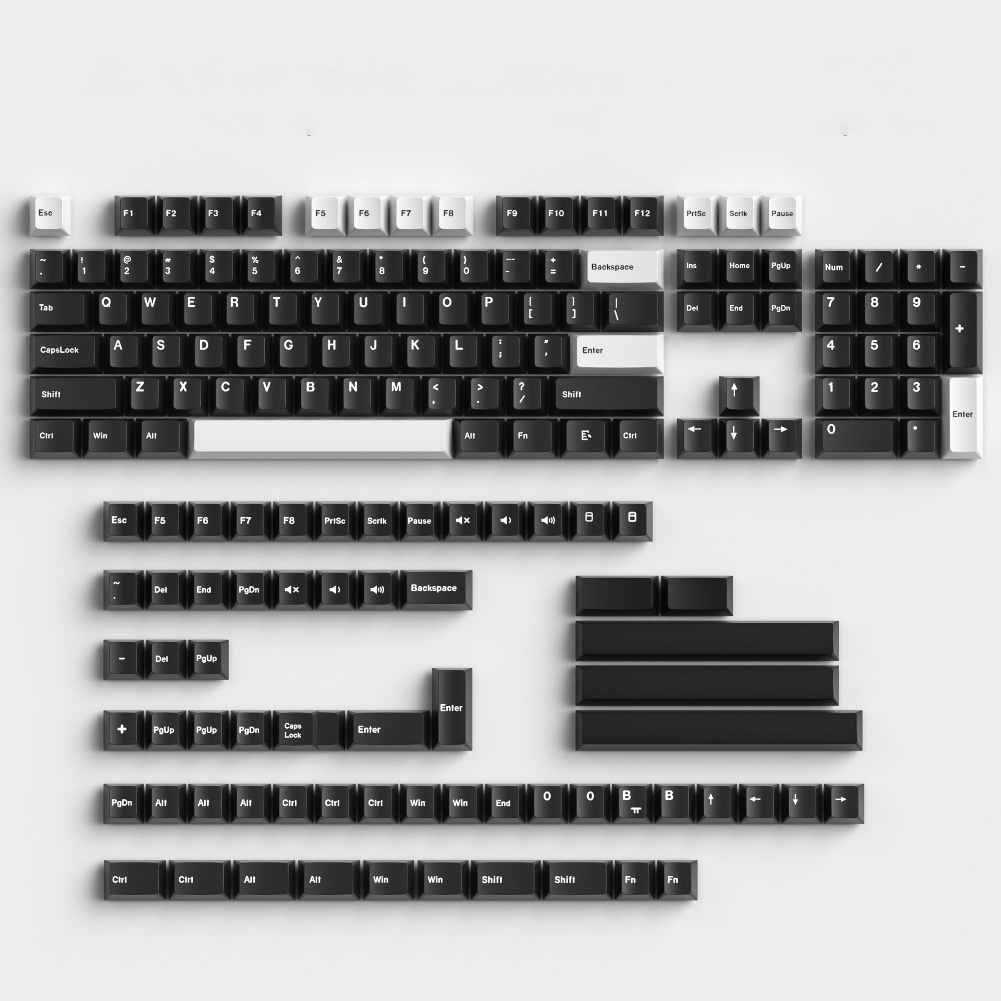 Fogruaden White On Black Keycaps, Cherry Profile Pbt Doubleshot Keycaps, Minimalist Style Black And White Keycaps, 168 Keys Cust