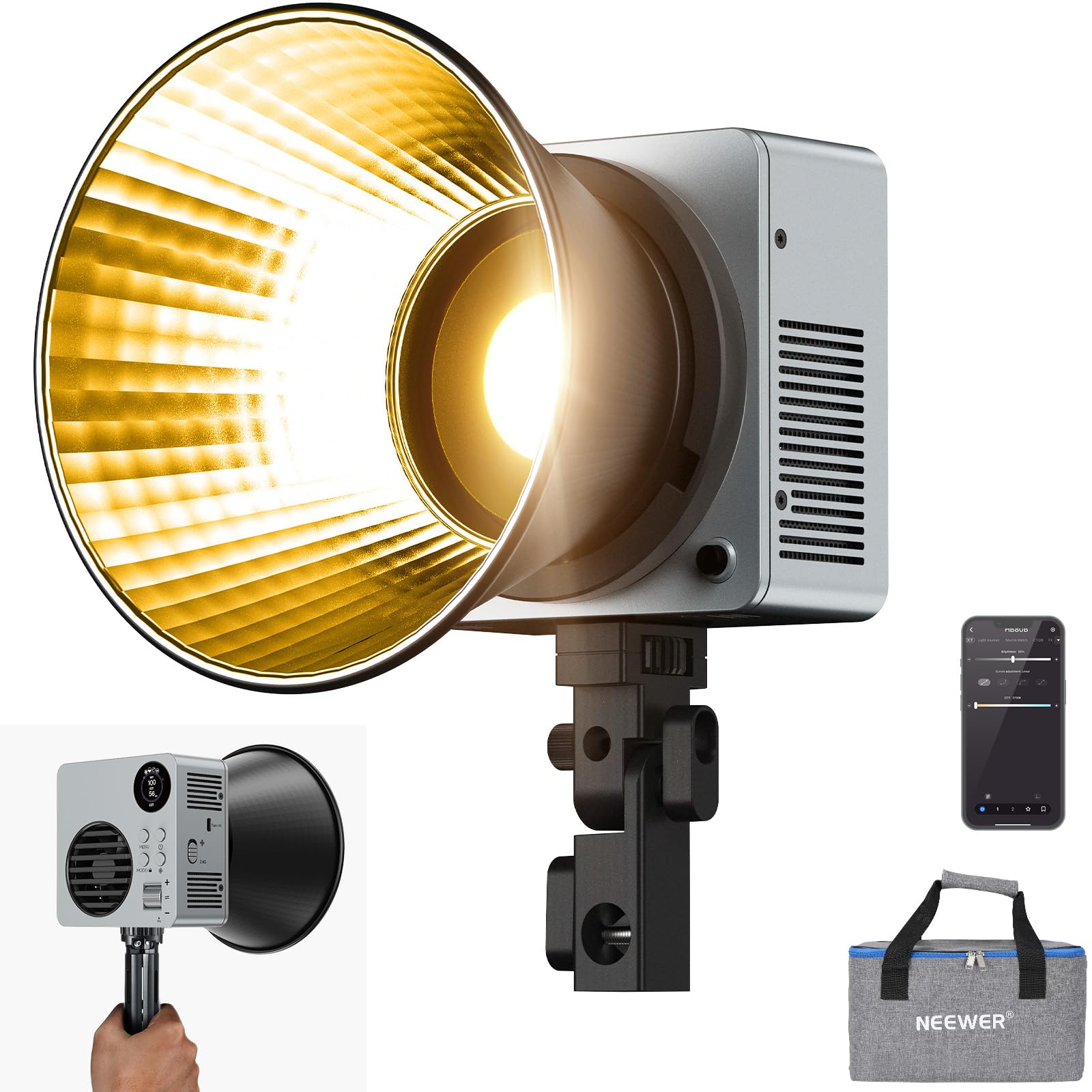 NEEWER 80W LED Video Light with 72Wh Battery/100W PD Fast Charging APP/2.4G Control Portable Bi Color Mini COB Studio Continuous