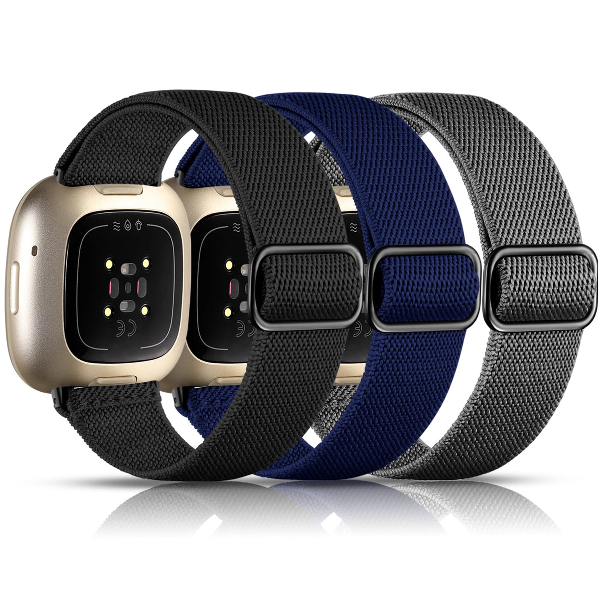 Maledan Bands Compatible With Fitbit Versa 3/ Fitbit Sense/Sense 2/ Versa 4 Watch Band Men Women, Adjustable Stretchy Bracelet W