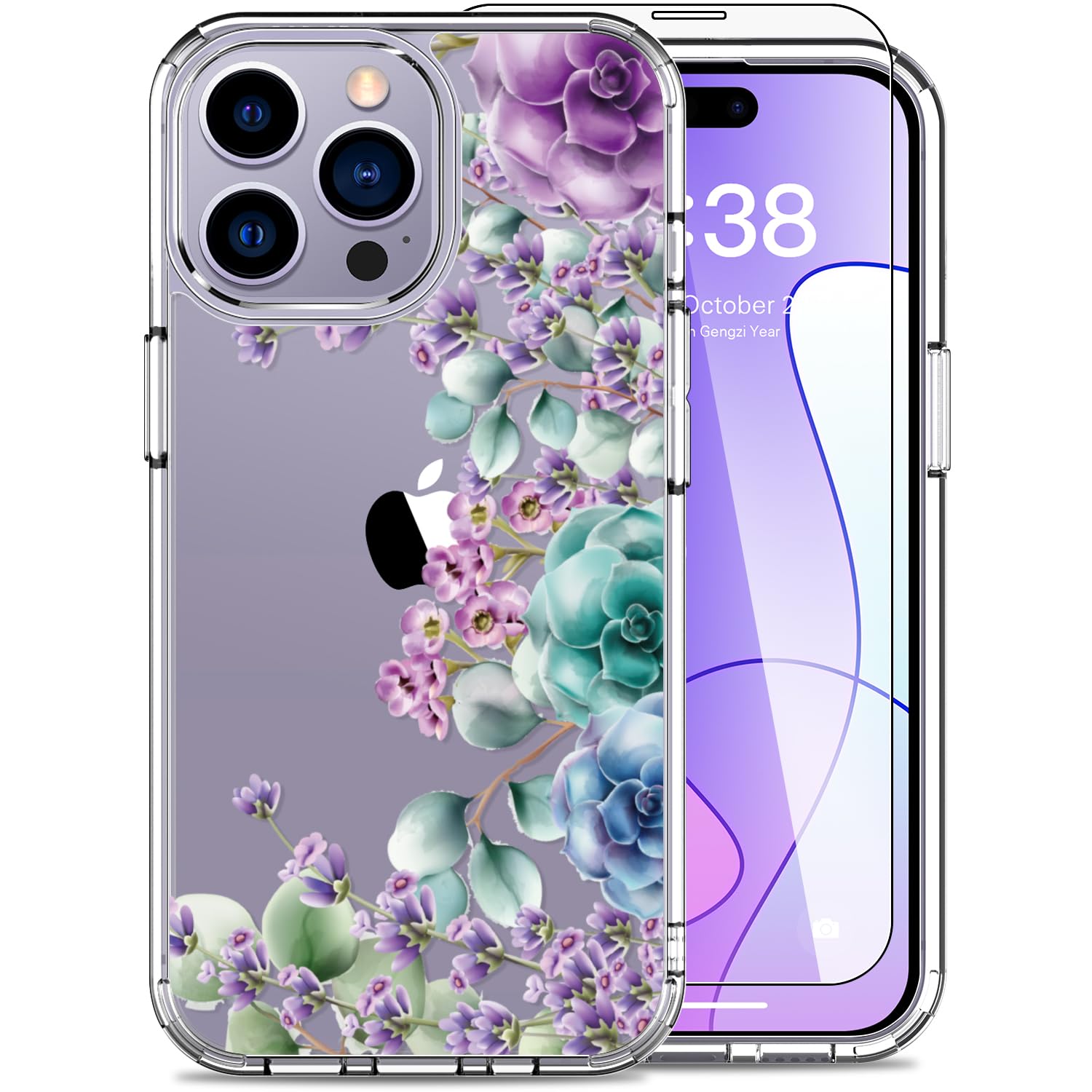 Luhouri For Iphone 15 Pro Max Case With Screen Protector   Crystal Clear Cover  Fashionable Pattern Design  Wireless Charging  S