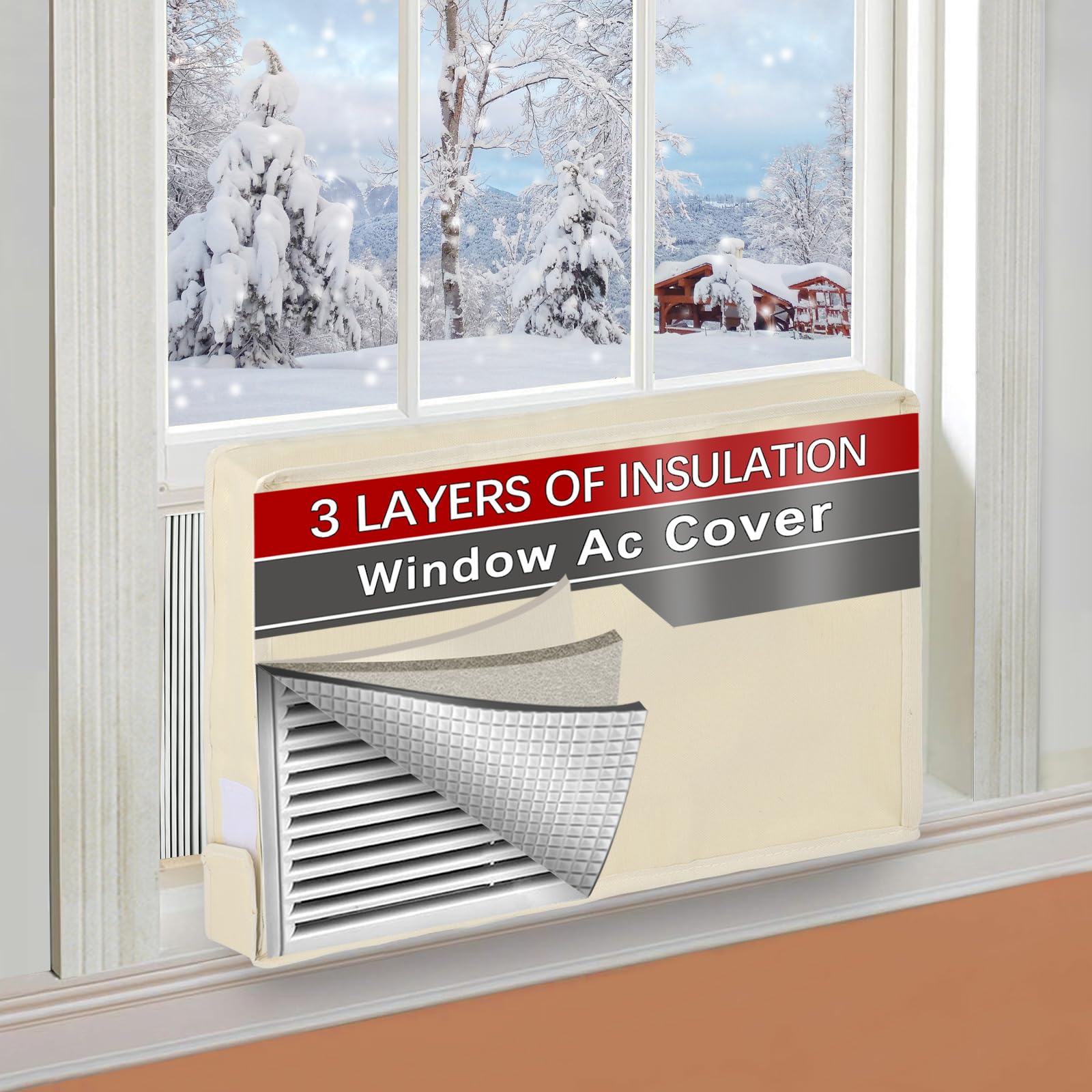 17Lx13Hx3.5D Indoor Air Conditioner Cover for Window Units, 3 Layers Insulation AC Cover for Inside Wall Unit with Aluminum Foil