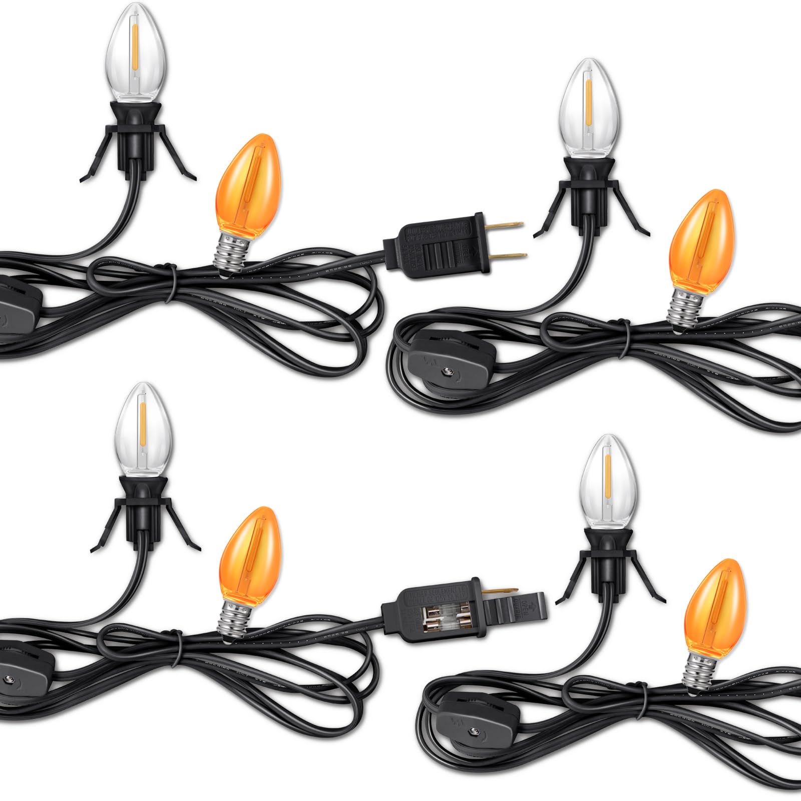 Accessory Cord With Light Bulbs,Pumpkin Clip In Light Cord,Candelabra E12 Socket Ul Listed Lamp Cord With On/Off Switch For Chri