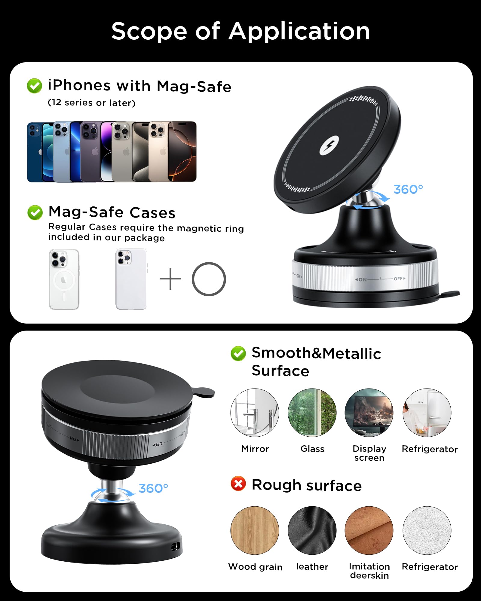 Spguard Upgraded Vacuum Magnetic Car Phone Holder,360 Rotatable 15W Wireless Charger For Car,Suction Cup Phone Mount For Mag-Saf