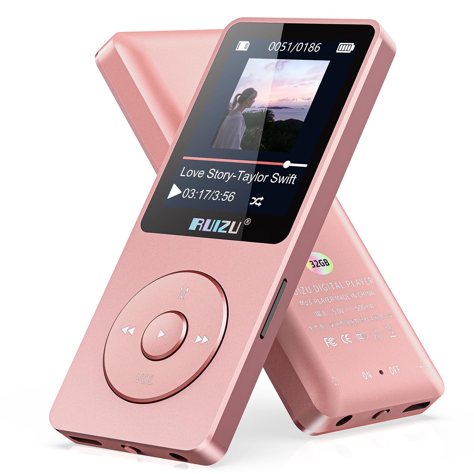 Ruizu 32Gb Mp3 Player With Bluetooth 5.3, 1.8' Screen Portable Music Player, Fm Radio, Voice Recording, Ebook, Shuffle Single Loop, 80H Digital Audio Video Playback, Lightweight, Support 128Gb Tf Card