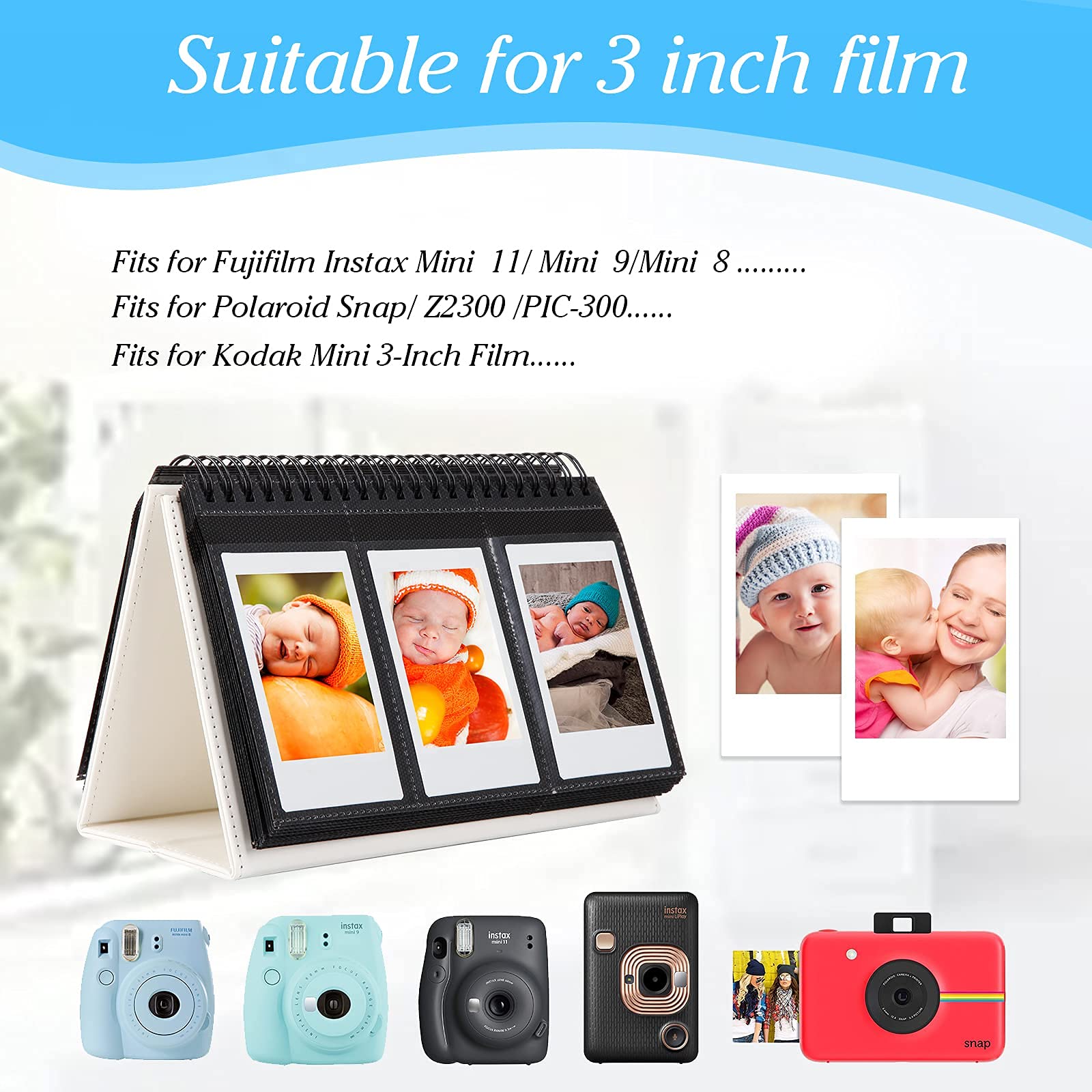 96 Pocket Desk Photo Album For Fujifilm Instax Mini 12/11/9/99/8/7S/40/Evo Instant Cameras,Fits Polaroid Pic   300P/Z2300/Lg Pd 233/Lg Pd 239 And 2X3 Inch Name Cards(White)