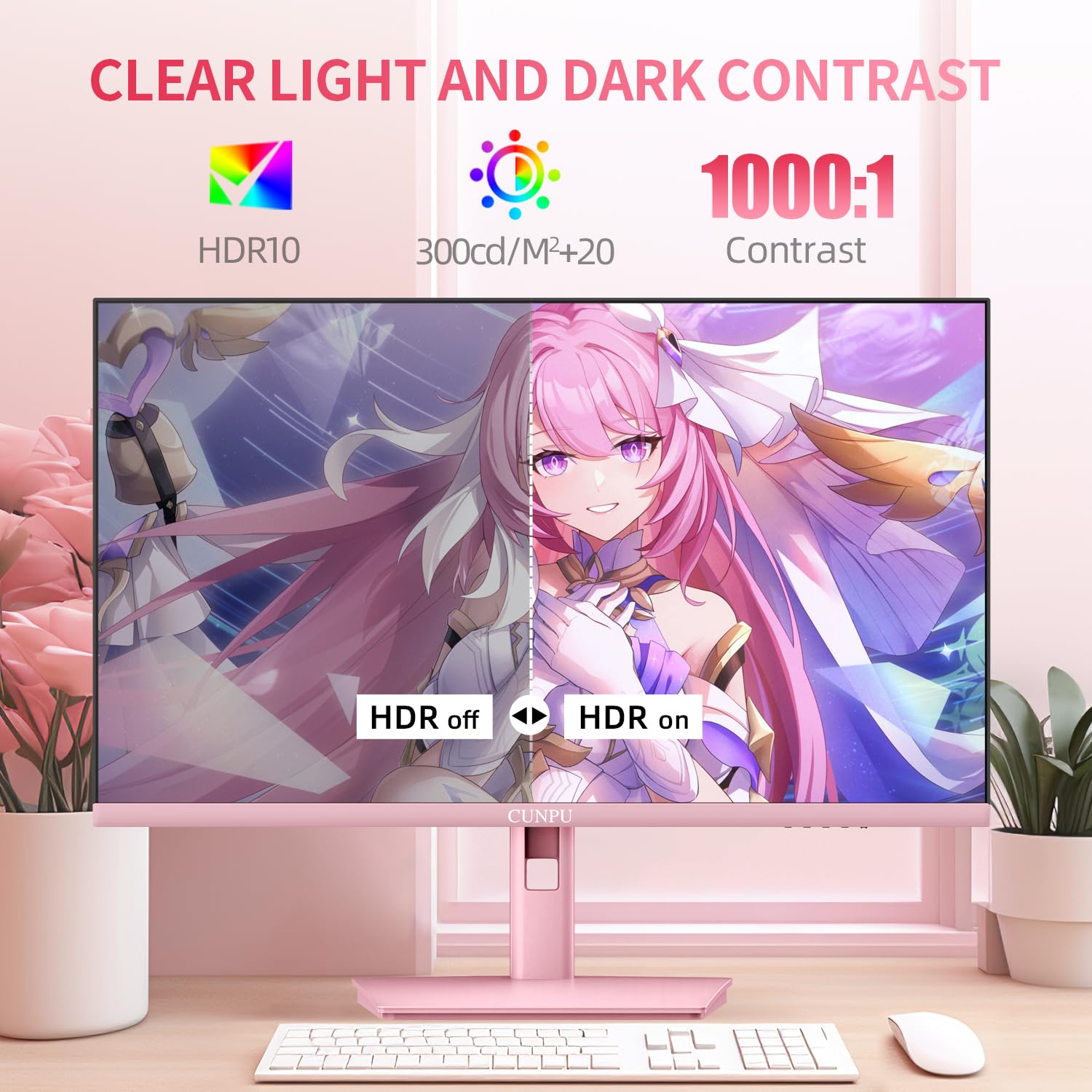 Cunpu 27 Inch Pastel Pink Gaming Monitor Qhd 2560X1440 180Hz 1Ms Gtg Fast Ips Computer Monitor, 90% Dci P3, Adaptive Sync, Built