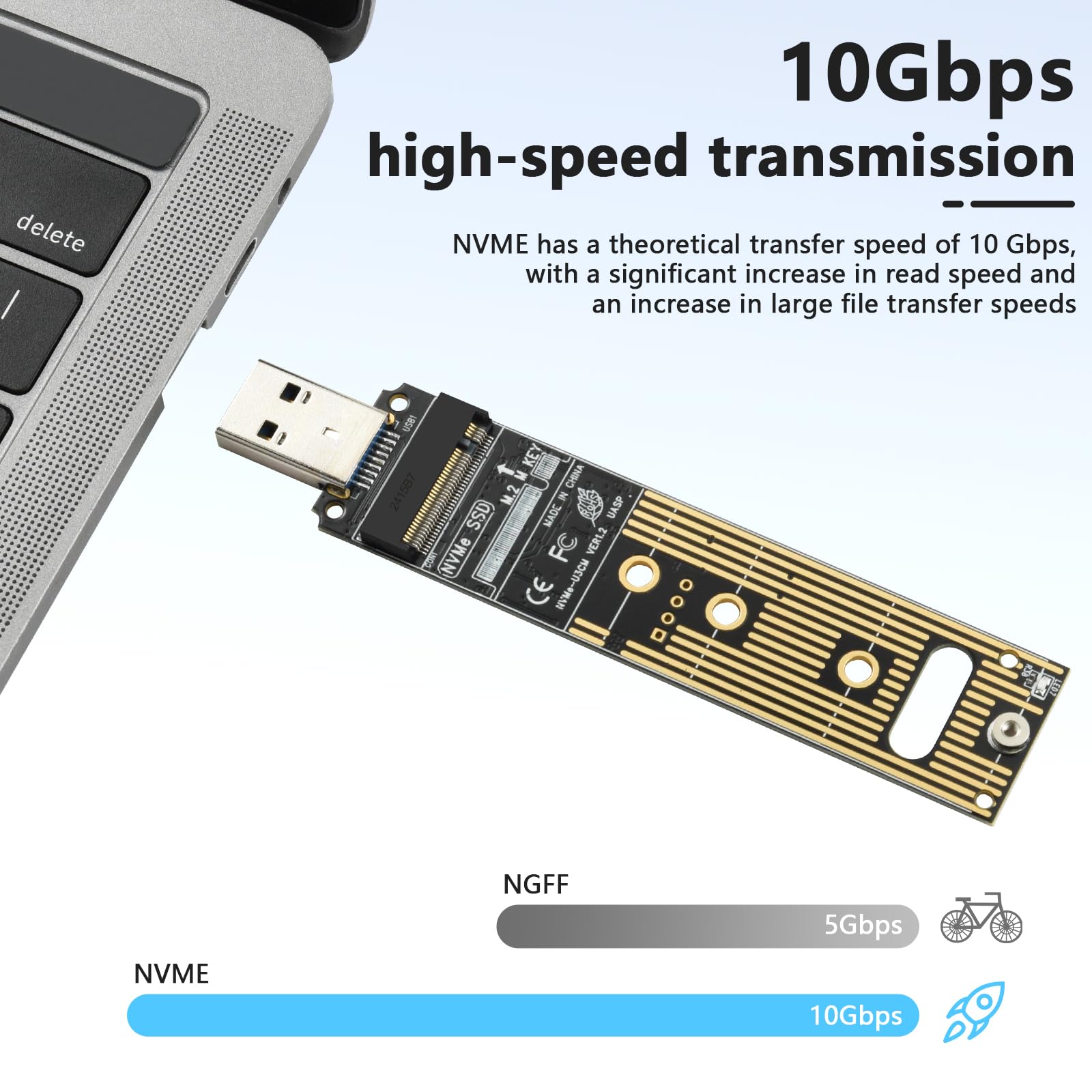 Eluteng Nvme To Usb Adapter Usb 3.1 Gen 2 To M.2 Nvme Ssd Converter Adapter 10Gbps Pcie Based M Key Hard Drive Reader Max 4Tb Su