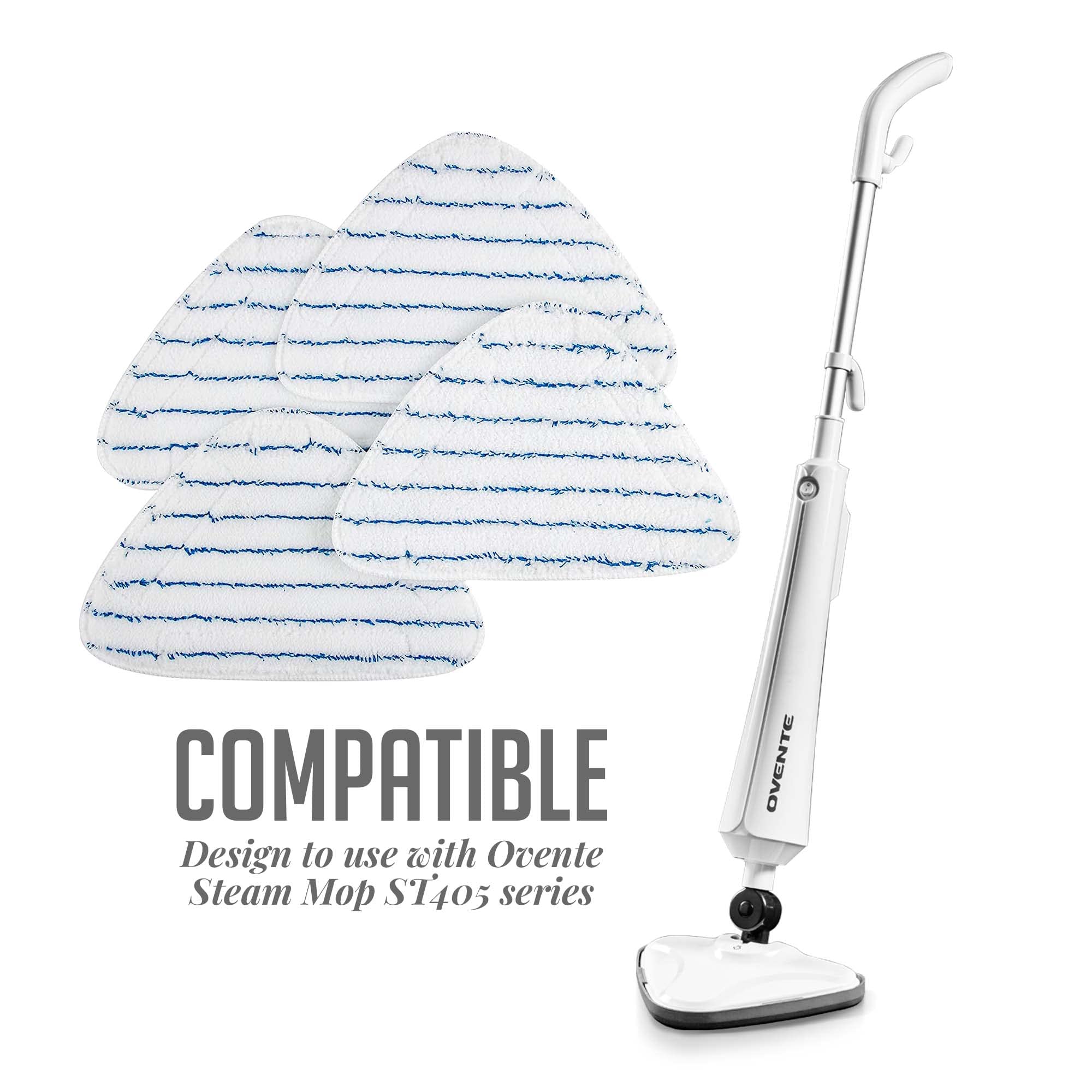 Ovente Steam Mop Replacement Pads For St405 Series (Pack Of 4), Reusable And Washable Microfiber Cleaning Pads, White Acpst4054