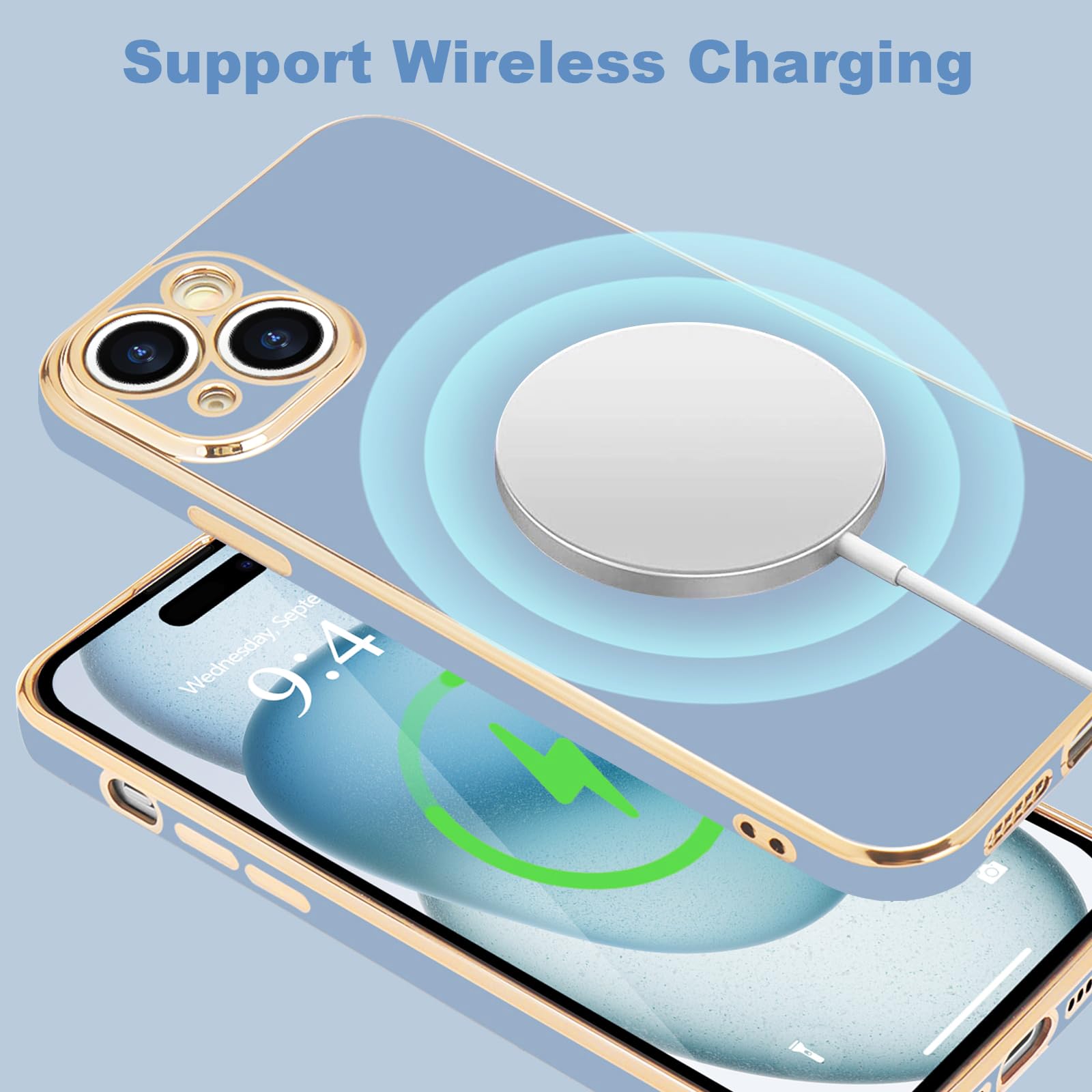 Lafunda Designed For Iphone 15 Case Cute, Luxury Plating Case For Women Girls Elegant Gold Edge Soft Tpu Bumper Cover With Camer