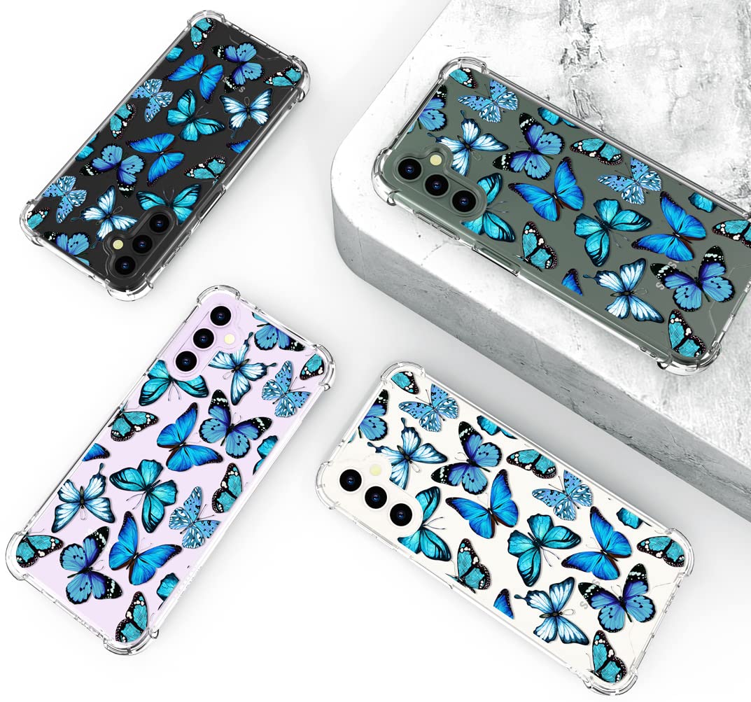 Hungo Compatible With Samsung Galaxy S23 Plus Case Butterfly Cute Design Blue,Aesthetic Girly Designer For Women Girls Butterfly