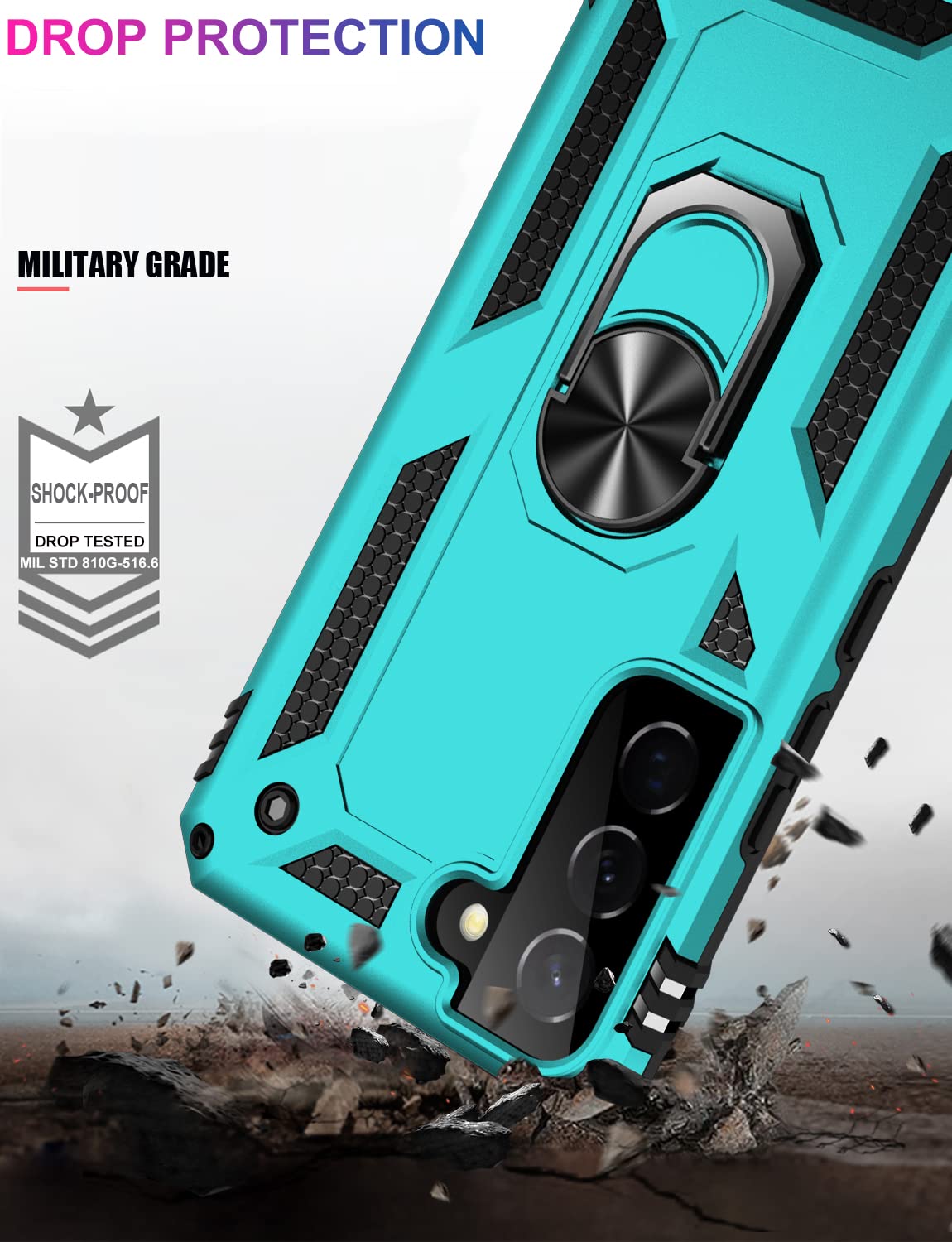 Ikazz For Galaxy S22 Case,Military Grade Shockproof Heavy Duty Protective Phone Cover Pass 16Ft Drop Test With Magnetic Kickstan