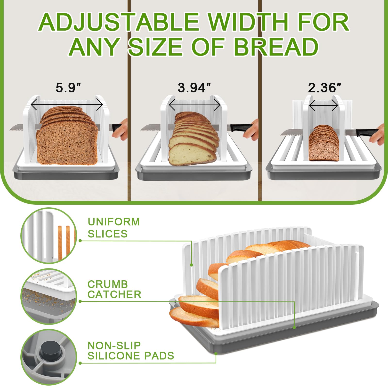 Hhxrise Bread Slicer For Homemade Bread, Adjustable Bread Slicer Guide With Crumb Tray, Plastic Bread Loaf Slicing For Kitchen H
