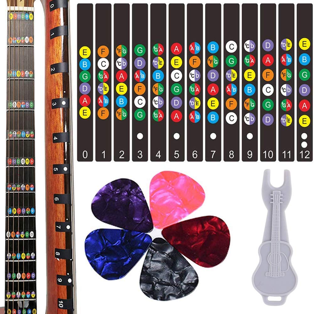 Guitar Fretboard Stickers, Kimlong Color Coded Note Decals Fingerboard Frets Map Sticker For Beginner Learner Practice Fit 6 Str