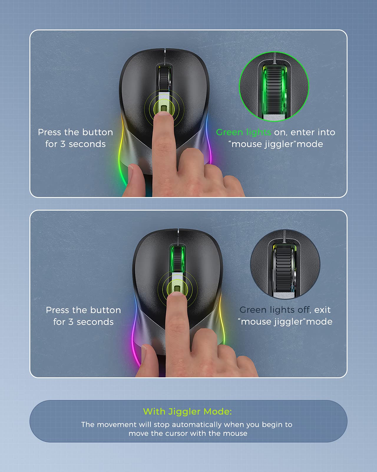 Peious Wireless Mouse, Jiggler Mouse For Laptop   Led Mouse Rechargeable Computer Mice Mouse Mover Undetectable Random Movement