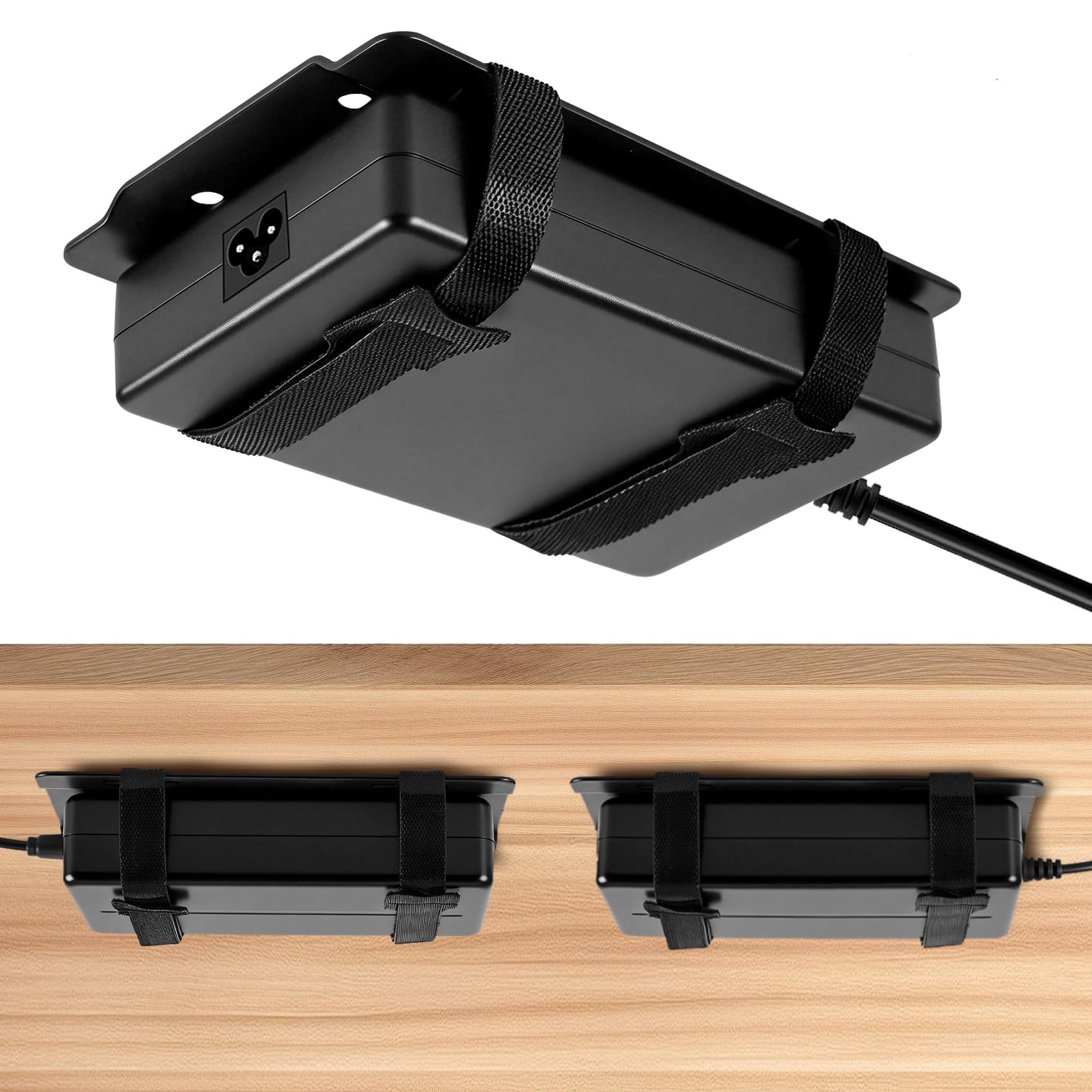 2 Pcs Universal Metal Laptop Charger Holder, Adjustable Under Desk Power Brick Mount Organizer for Charging Bricks & Cables Spac