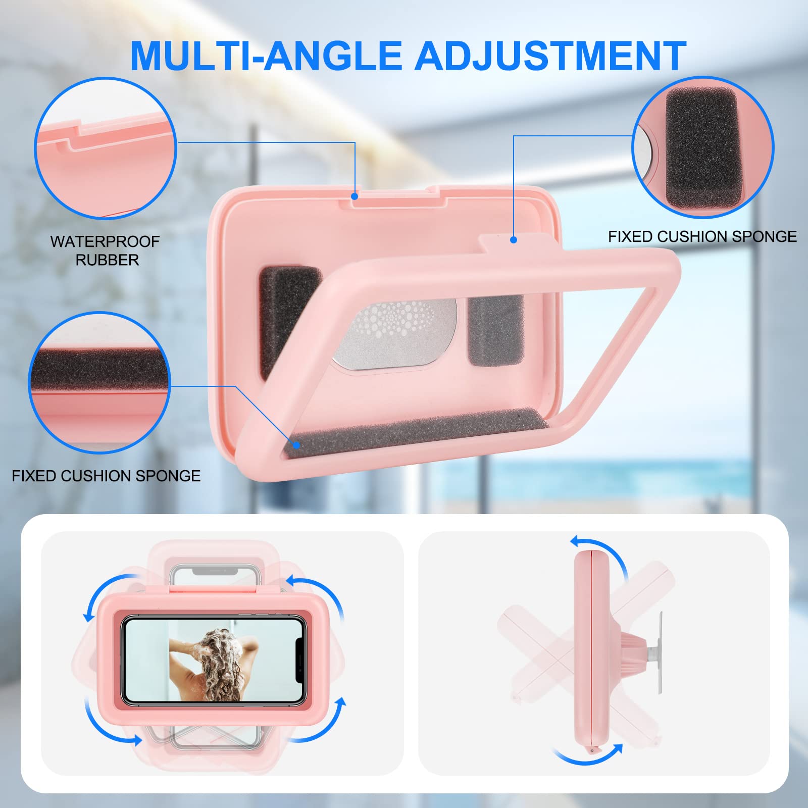 Kunsluck Shower Phone Holder Waterproof, 480 Rotation Shower Phone Mount, Anti-Fog Hd Sensitive Touch Screen Phone Holder For Sh