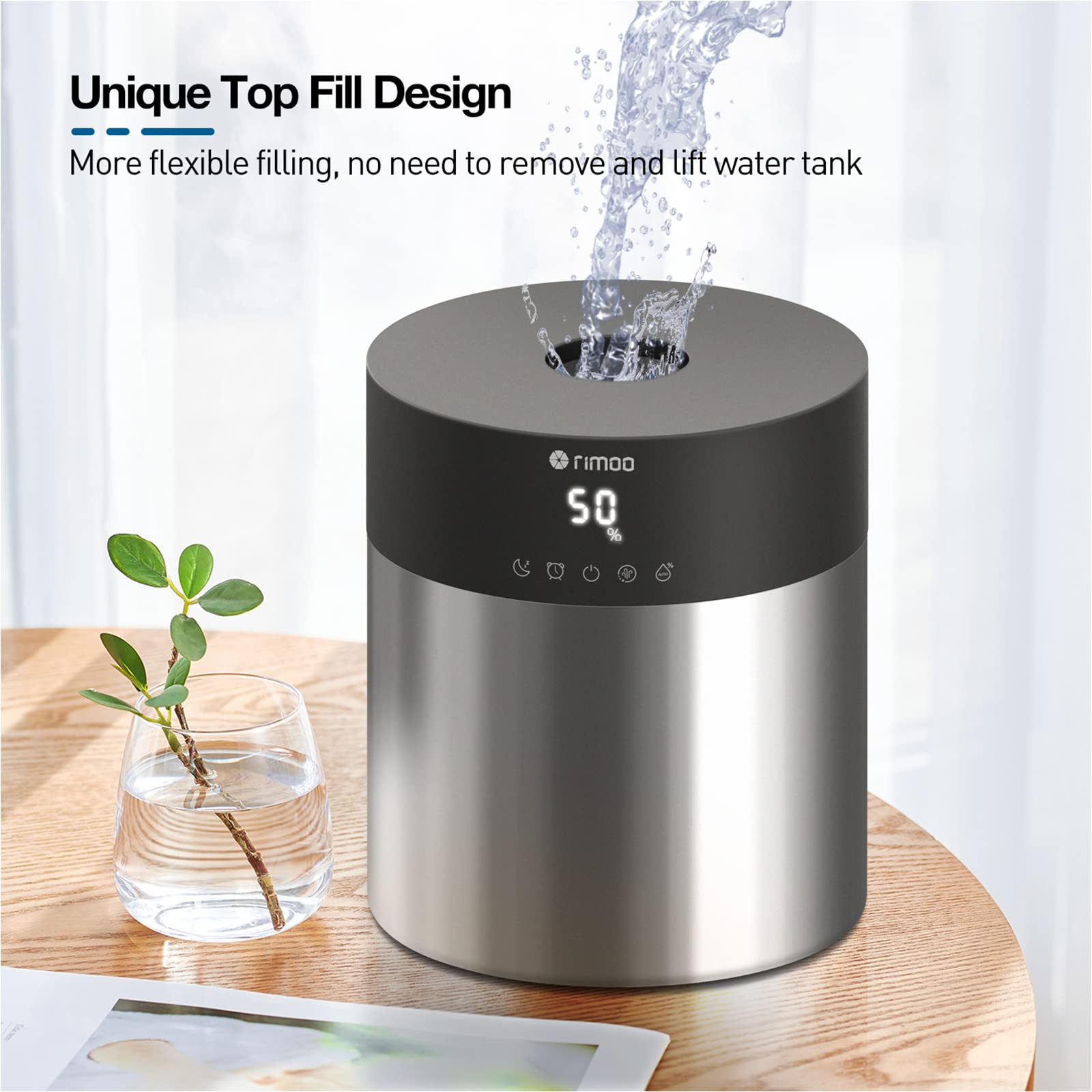 Rimoo Stainless Steel Humidifier, Easy To Clean Humidifier With 304 Stainless Steel Tank, Cool Mist Humidifiers For Bedroom With