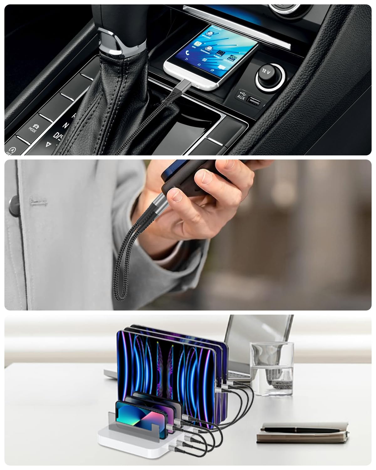 6 Inch Usb C To Lightning Cable, 0.5Ft Short Iphone Charger Fast Charging Cord 3Pack, Nylon Braided Type C Lightning Cable For Iphone 14 13 12 11 Pro Max Xs X Xr 8/Airpods And Charging Station