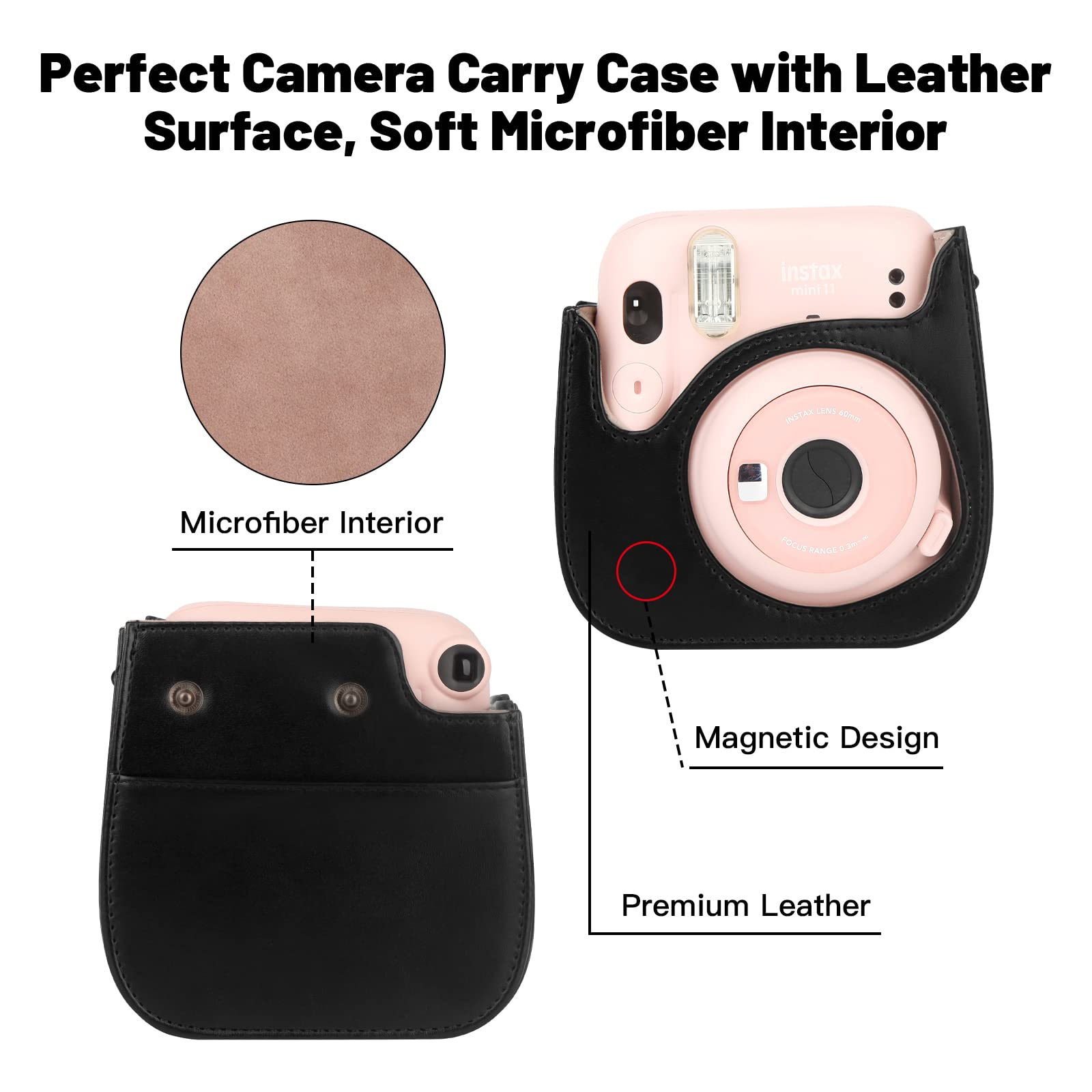 Protective Case For Fujifilm Instax Mini 11 12 9 Instant Camera, Premium Pu Leather Bag Cover With Removable Strap, Camera Case