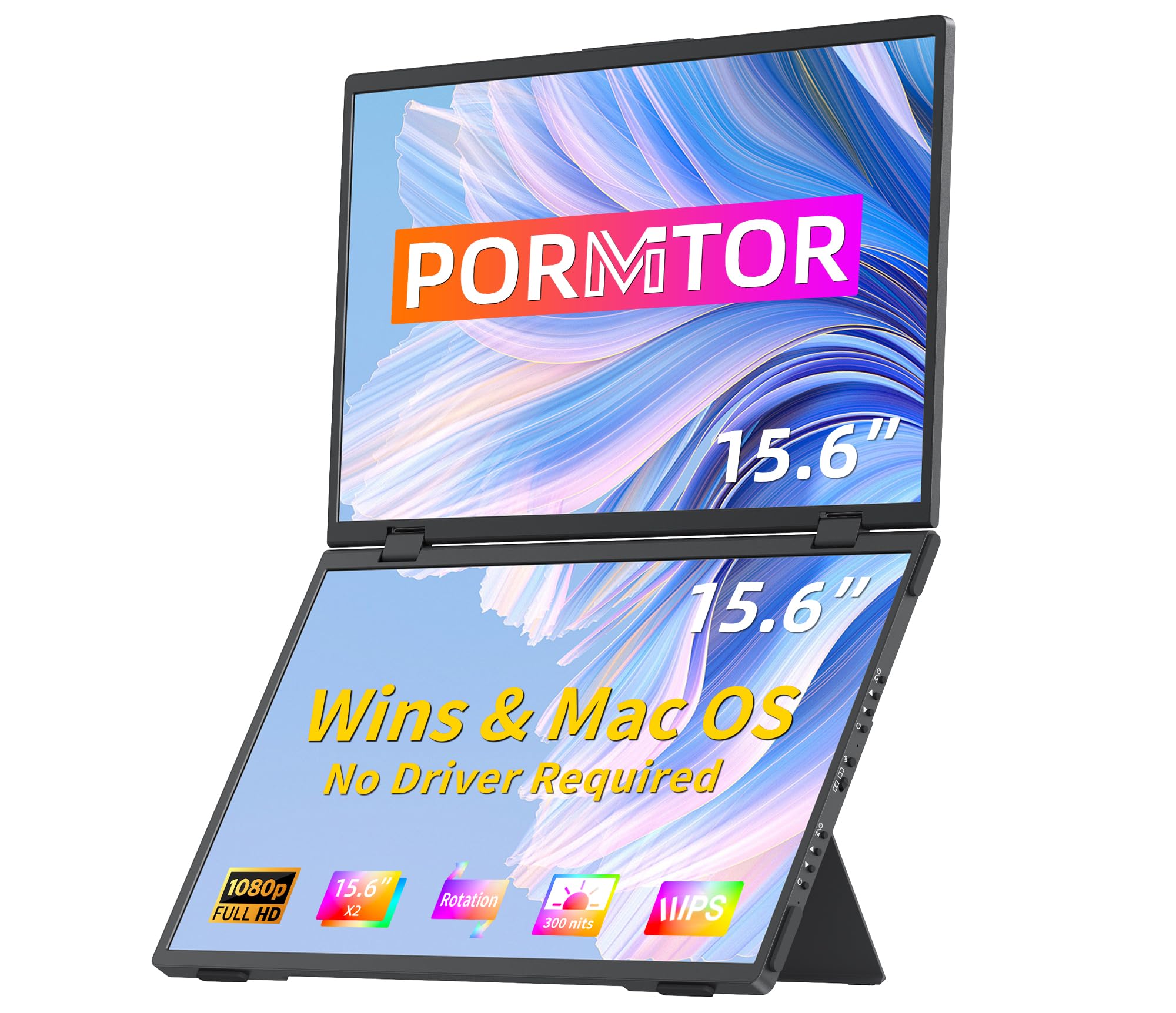 Laptop Screen Extender,15.6  Dual Monitors (Wins/Mac) Folding Stacked Portable Dual Monitor, USB C Travel Extended Computer Disp