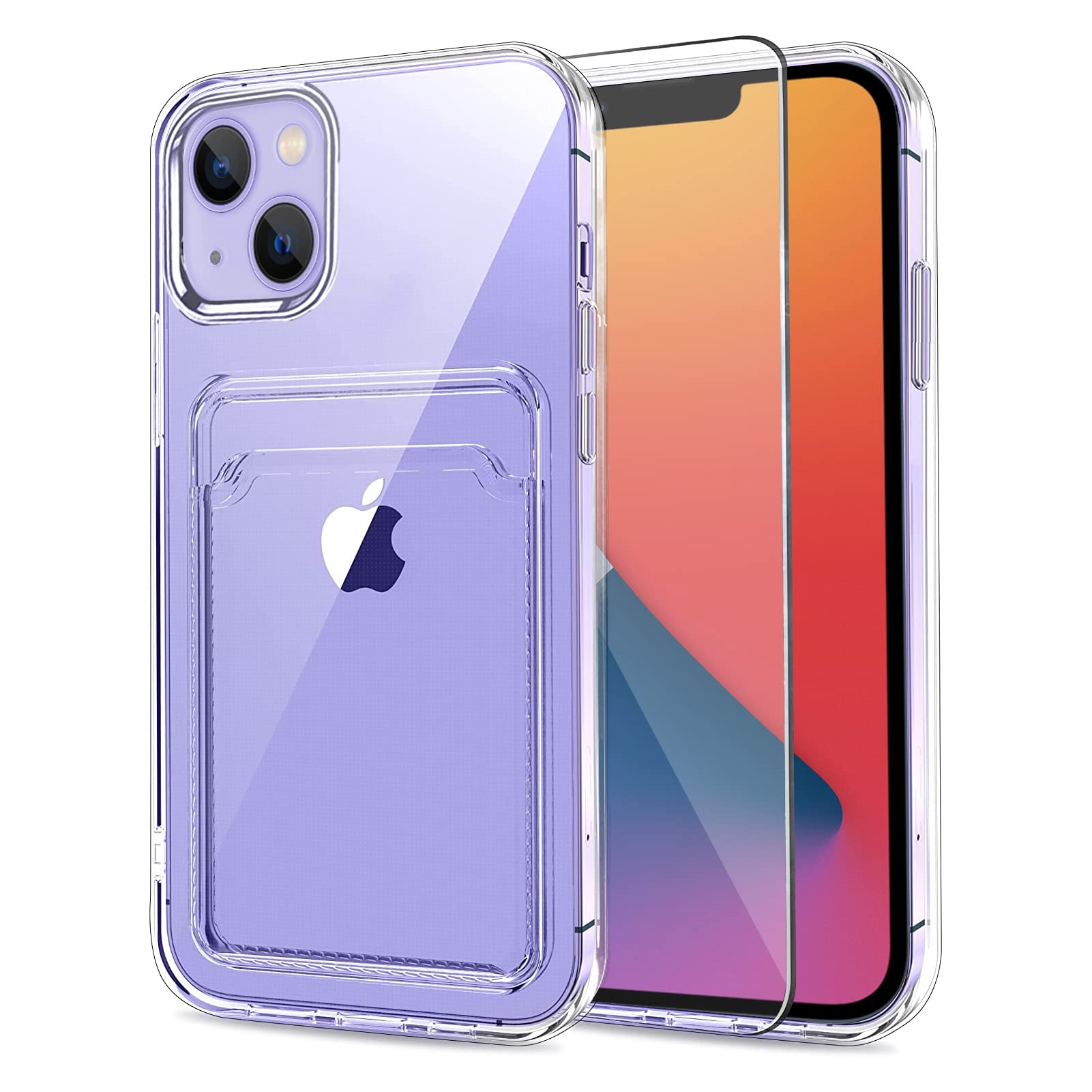 Mzelq Silicone Wallet For Iphone 14 Case, Card Holder Camera Protection Cover For Iphone 14 Case + Screen Protector, Card Slot C