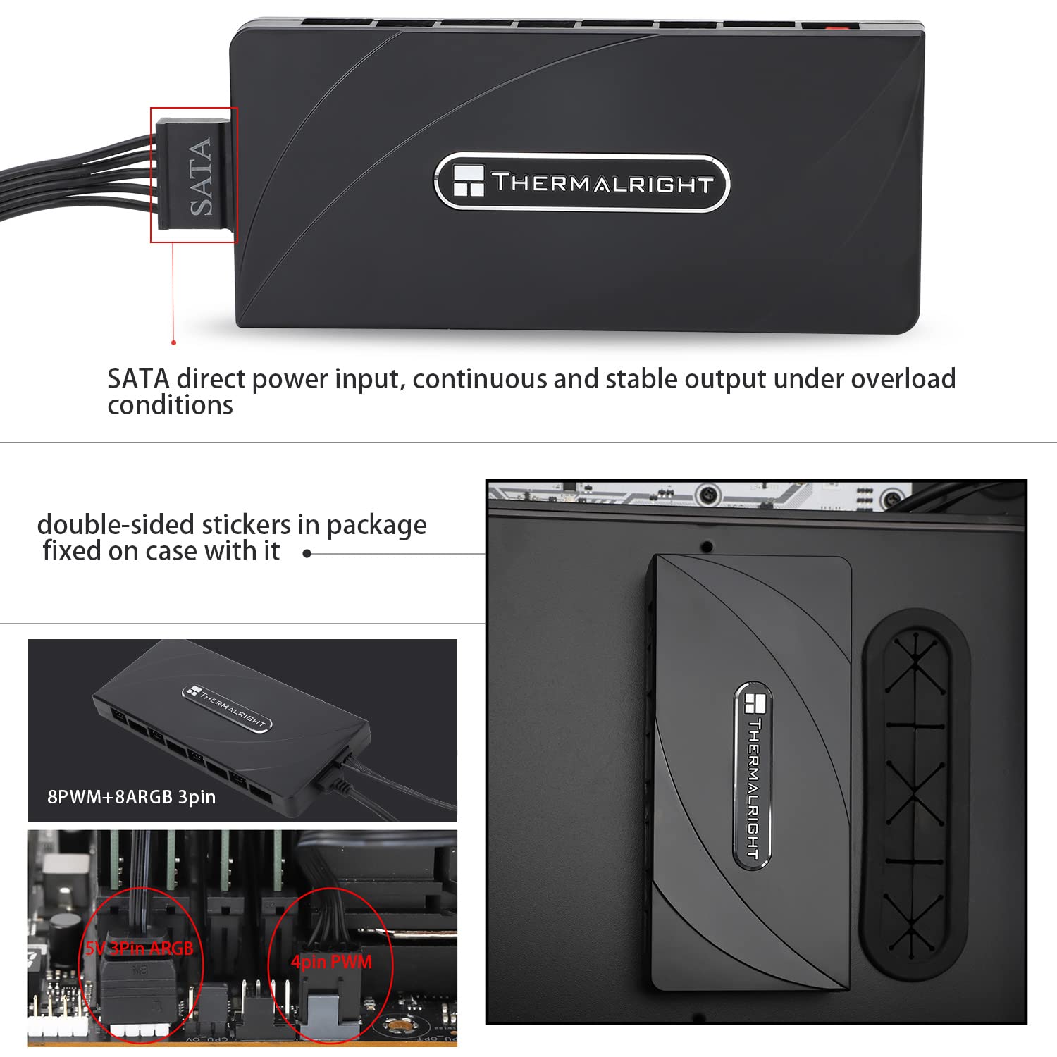 Thermalright Argb Fan Hub Controller Support 8 Groups Of Fans, 8 Port 4 Pin Pc Fan Controller, 5V 3Pin Argb Fan Hub, Strong Past