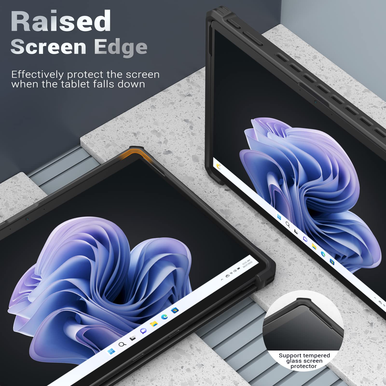 MoKo Case Compatible with Microsoft Surface Pro 11, Surface Pro 10, Surface Pro 9 13 Inch, All in One Protective Rugged Cover with Hand Strap, Compatible with Type Cover Keyboard, Black