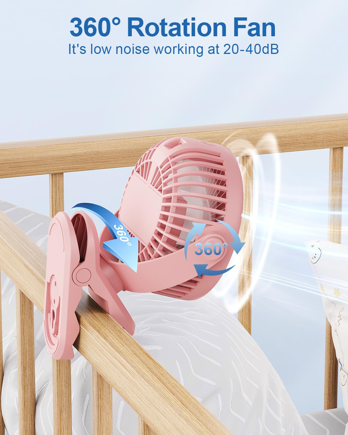 Sweetfull Portable Clip On Fan - Battery Operated Rechargeable Fan With Led Display, 4 Speeds, Mini Personal Cooling Desk Fan Fo