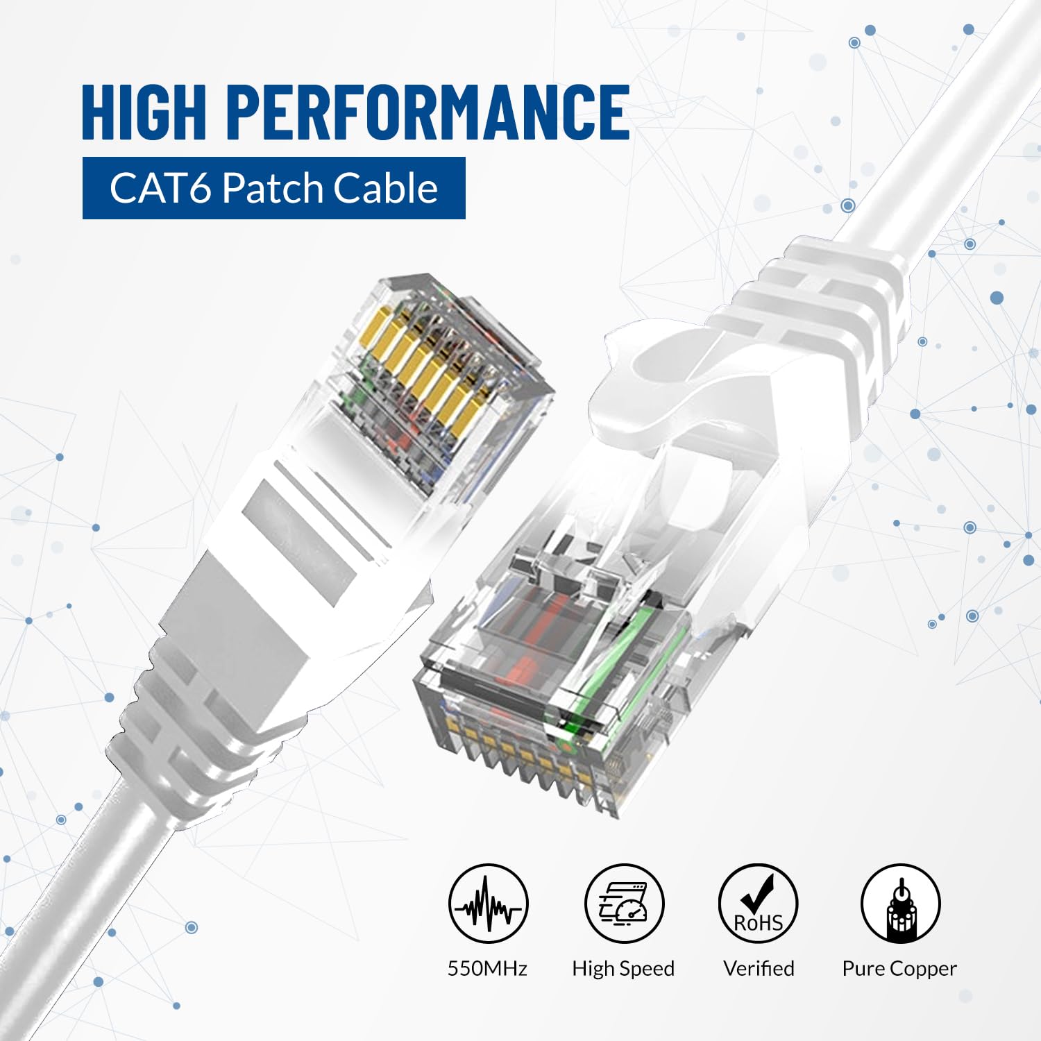 Newyork Cables Cat6 Ethernet Patch Cable 10 Ft (10 Pack), Snagless Cat6 Patch Cables For Data Centers, 10Gbps, 550Mhz Ethernet Cord, Bare Copper Network Patch Cables For Home And Enterprise  White