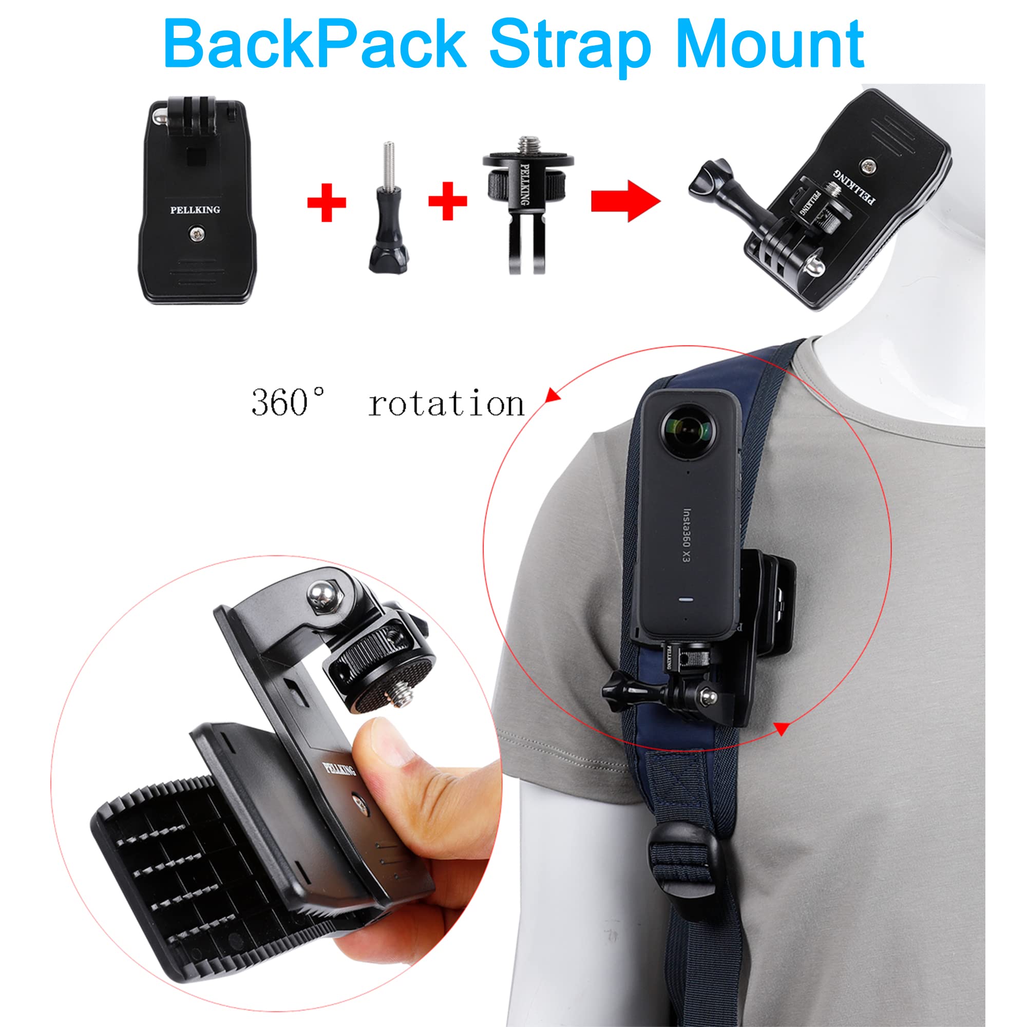 Pellking Accessories Kit For Insta360 X4 Go 3S One X3 X2 X Rs R, 4In1 Chest Strap Mount Harness/Head Mount/Neck Holder/Backpack Strap Mount For Insta 360 Gopro Dji Action Camera
