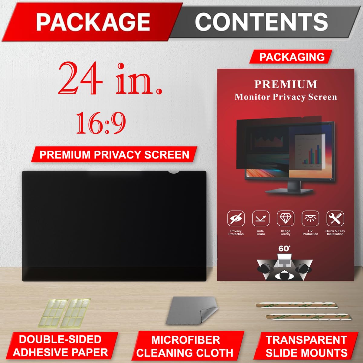 Apeisi 24 Inch Privacy Screen Filter For Computer Widescreen 16:9 Monitor   Privacy Shield,Anti Glare And Anti Blue Light Screen