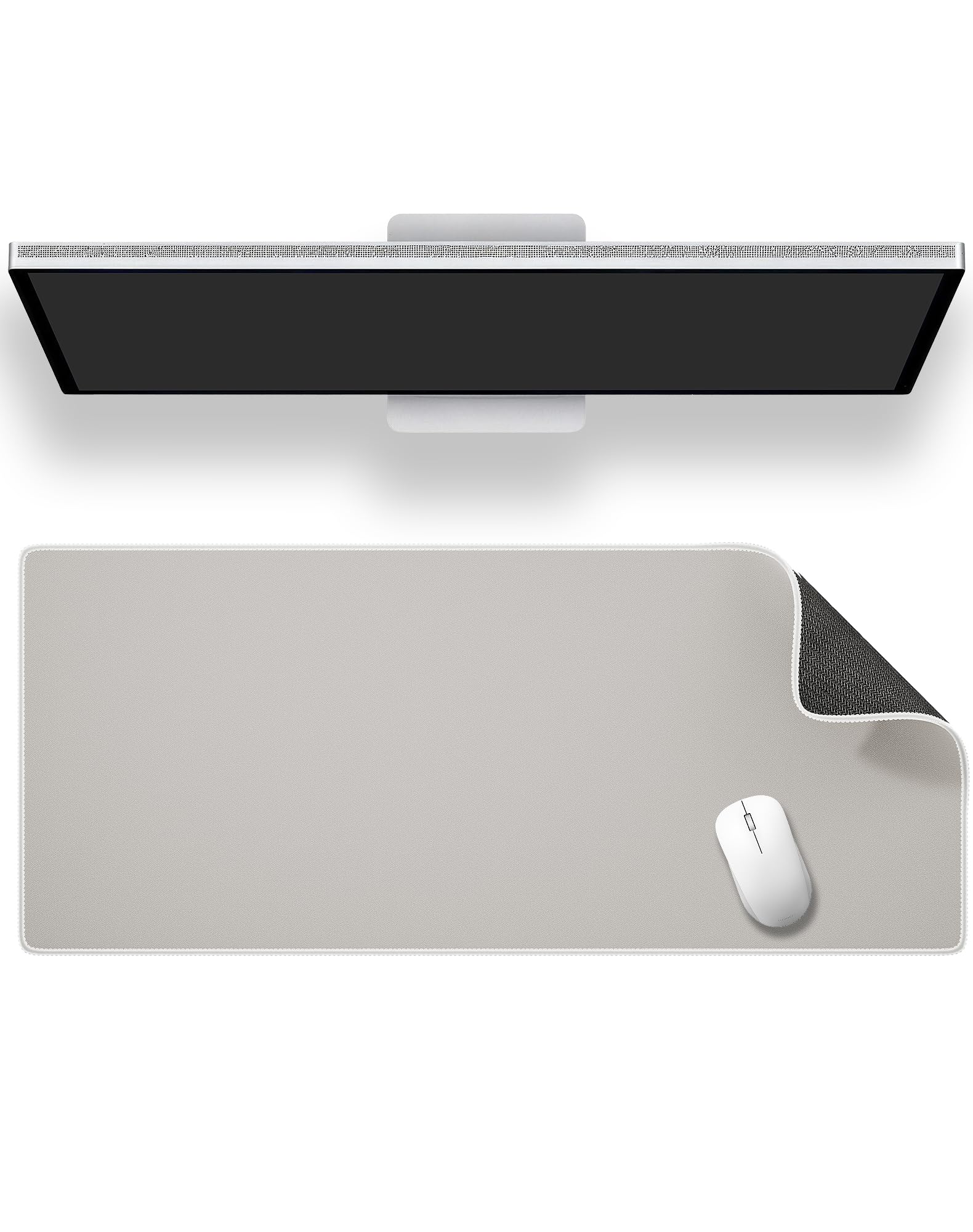 ALOANES Beige Waterproof Desk Mat, Large Mouse Pad with Extended Mouse Mat, with Anti Slip Base, Stitched Edge, Grain Jacquard S