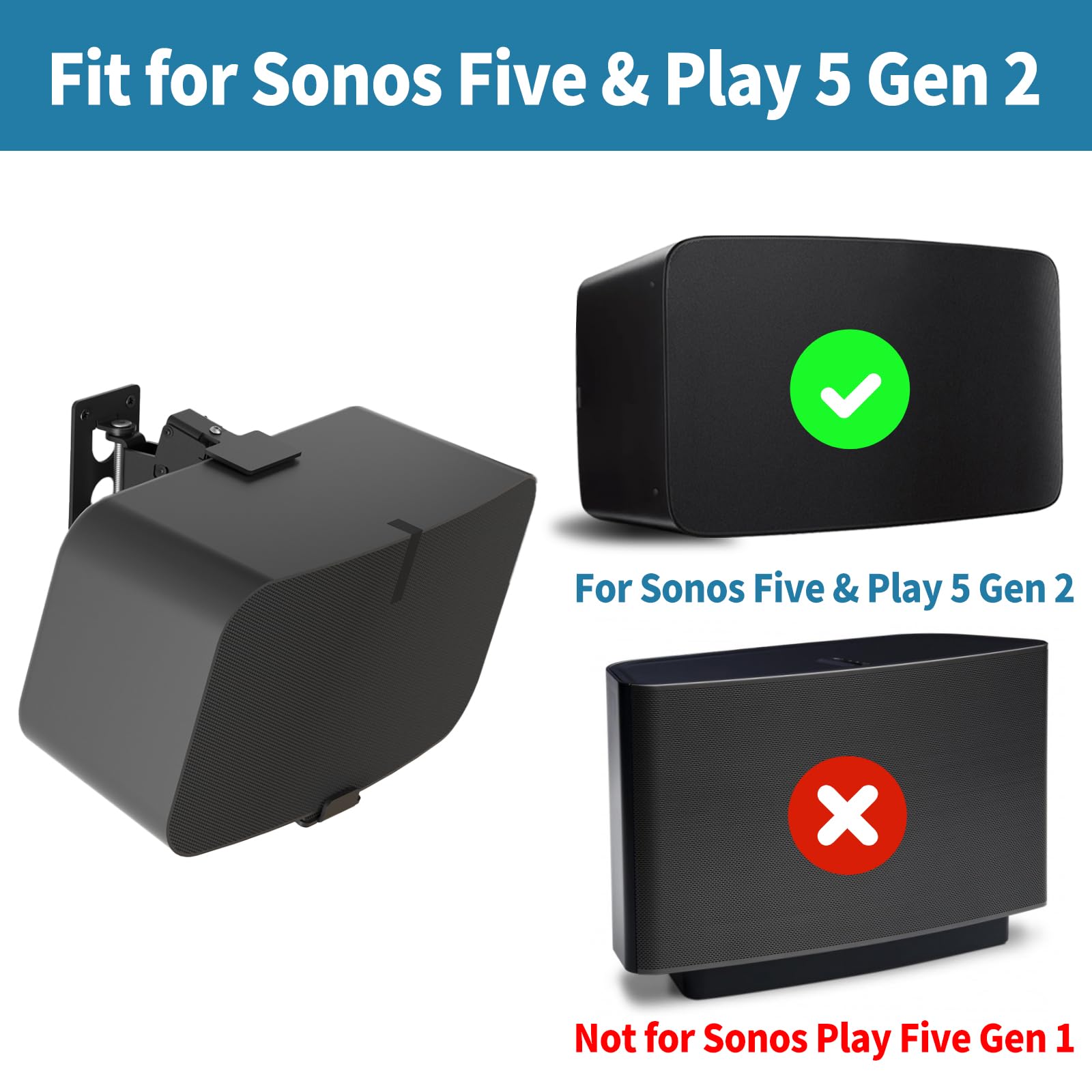 Yibracki Pair Of Heavy Duty Speaker Wall Mount For Sonos 5 Mount & Sonos Play 5 Mount   Tilt & Swivel Adjustable Speaker Mount F