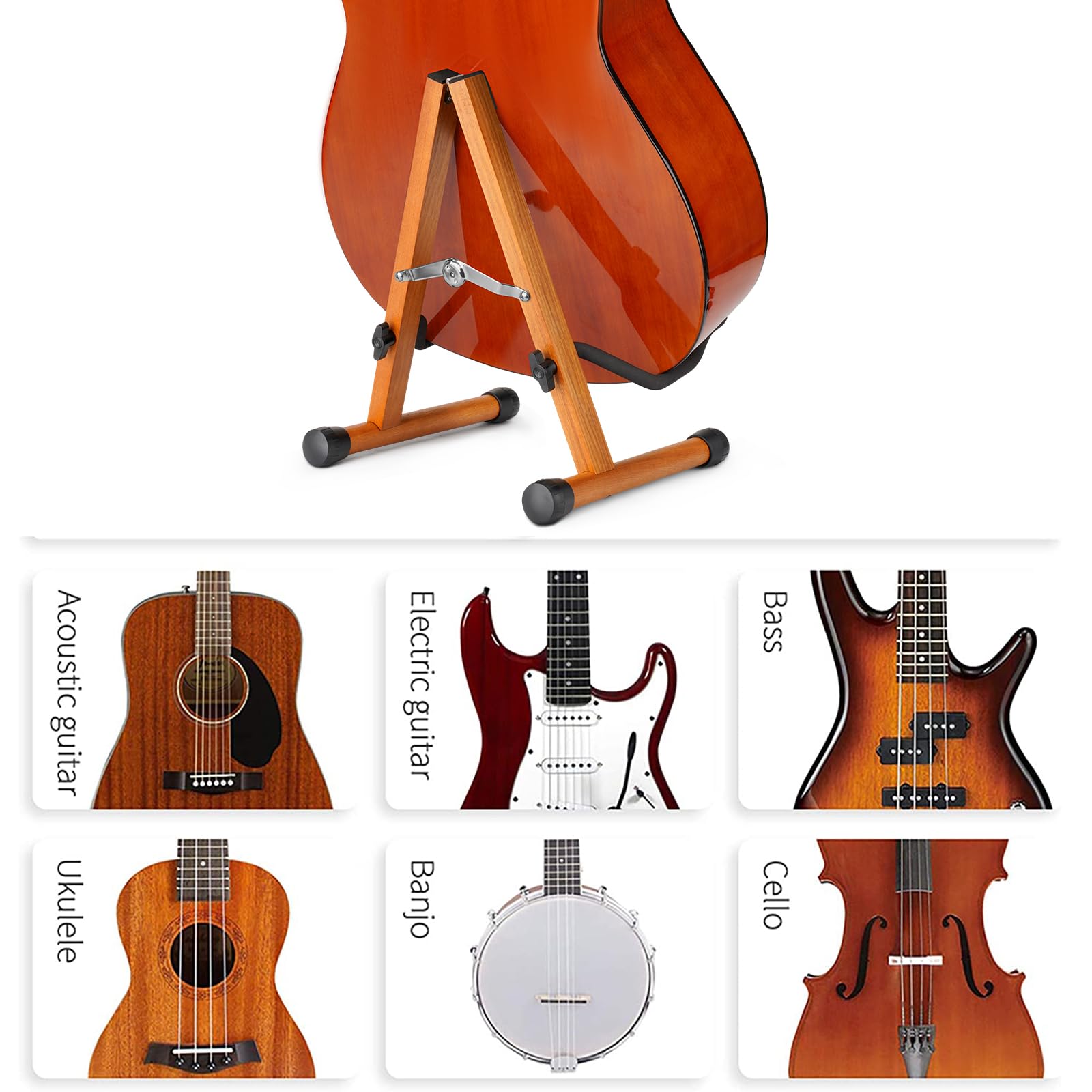 Snigjat Wood Guitar Stand, Acoustic Guitar Stand, A Frame Folding Electric Guitar Display Stand With Padded Foam, Bass Wooden Gu