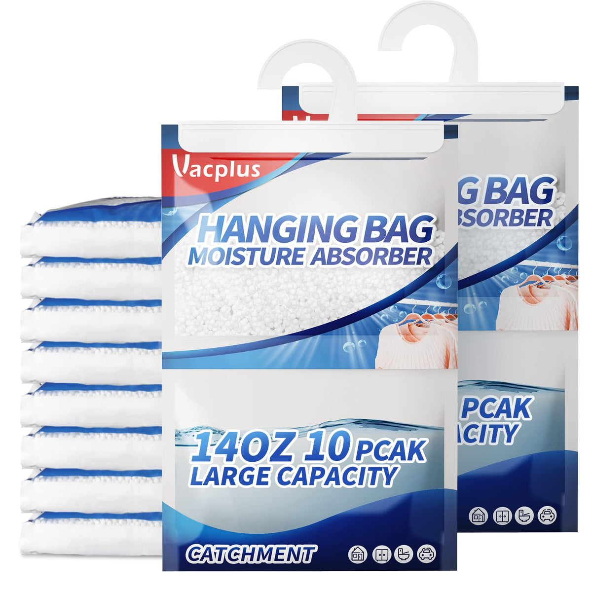 Vacplus   Moisture Absorber, 10 Pack Portable   Dehumidifiers For Closet   And Enclosed Space, 14 Oz   Dehumidifier Bags   Effec