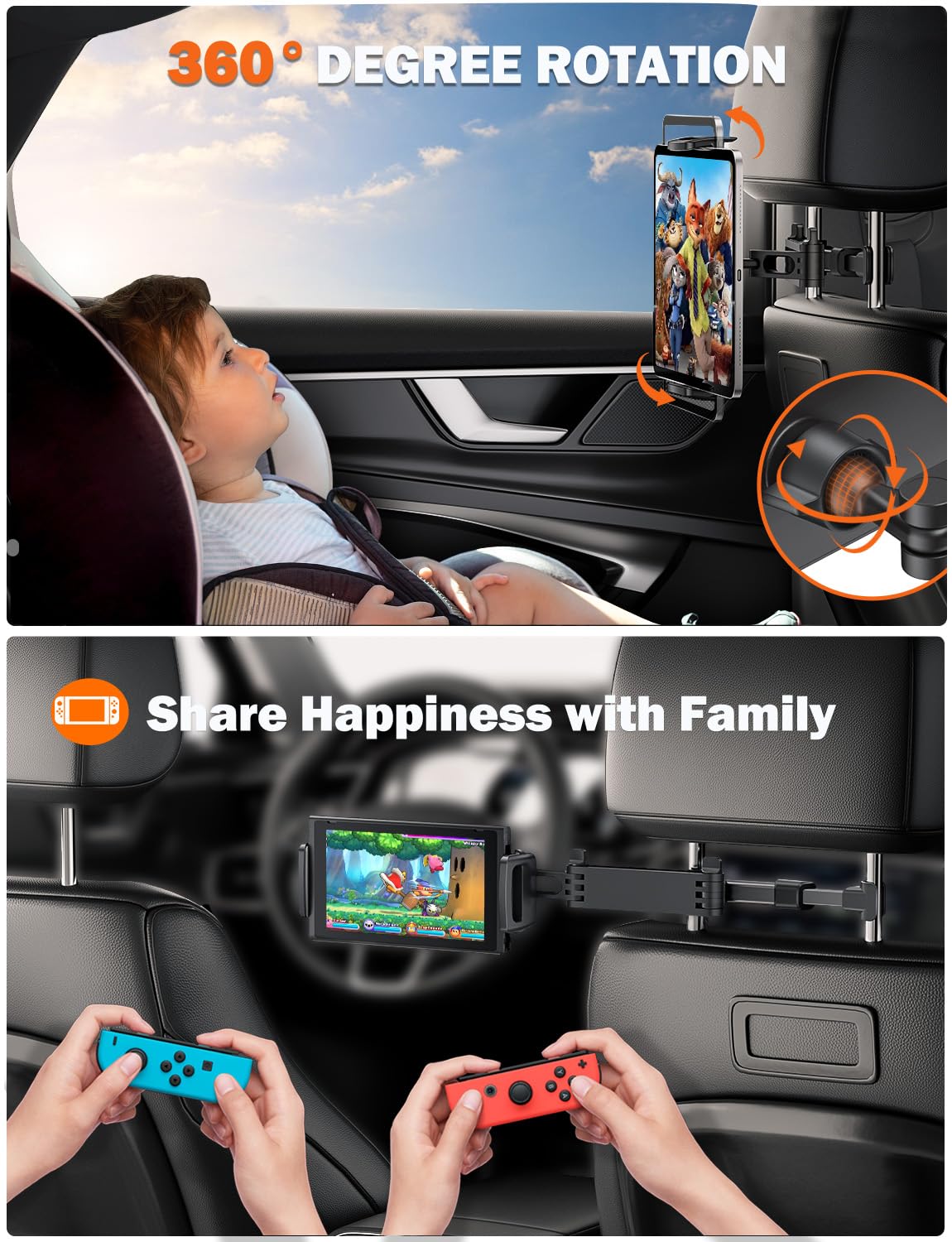 Tryone Car Headrest Tablet Holder Mount Stretchable Backseat Tablets Stand For Kids, Car Seat Mounts Compatible With Ipad Pro 12
