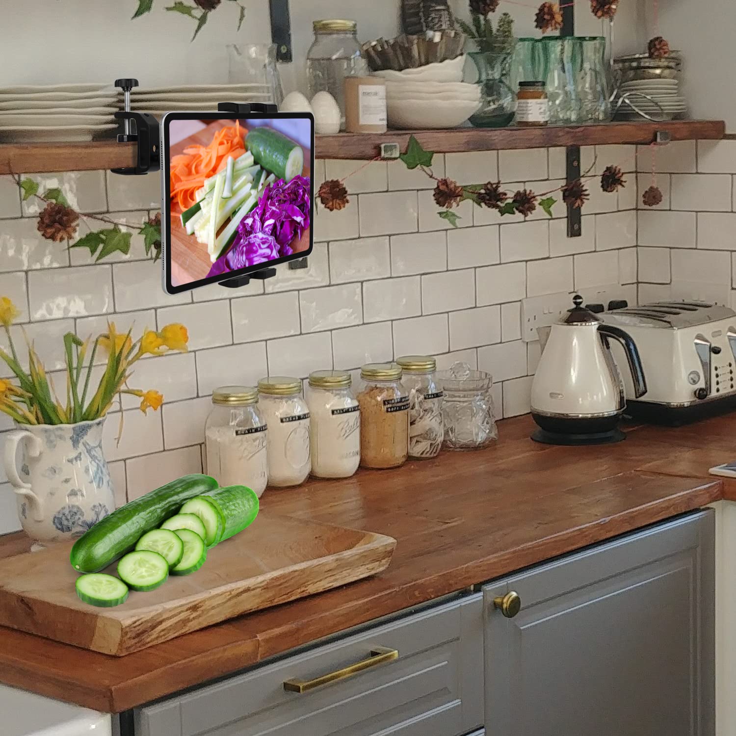 Mippko Kitchen Cabinet Tablet Holder For 7.0~12.9 Inch Ipad/Nexus/Lg G Pads/E Reader/Switch,Multi Angle Adjustable Aluminum Alloy Arm Mount,No Drilling Hole