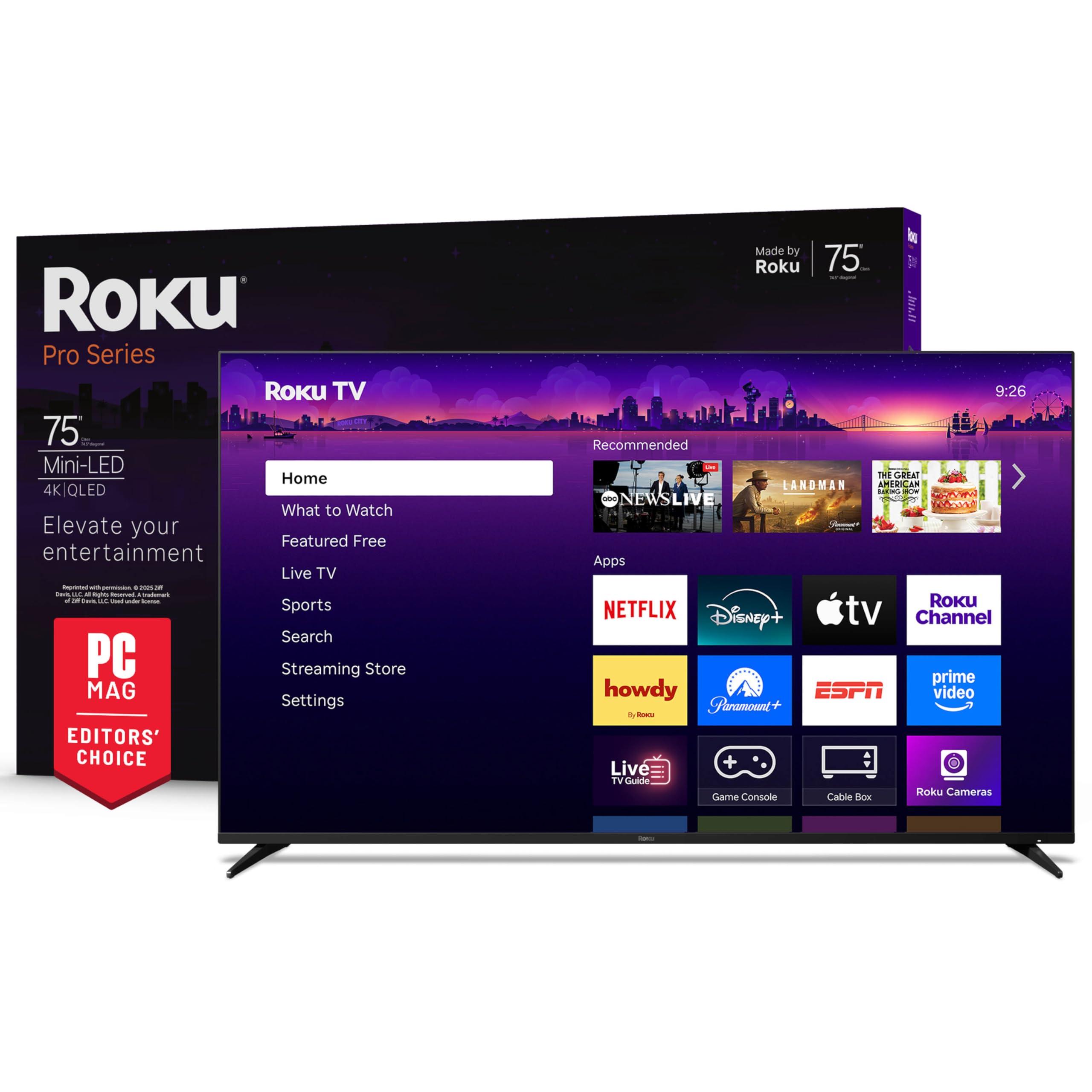 Roku Smart TV 2025 - 75-Inch Pro Series, Mini-LED TV - RokuTV with Backlit Voice Remote Pro - Flat Screen 4K QLED Television wit