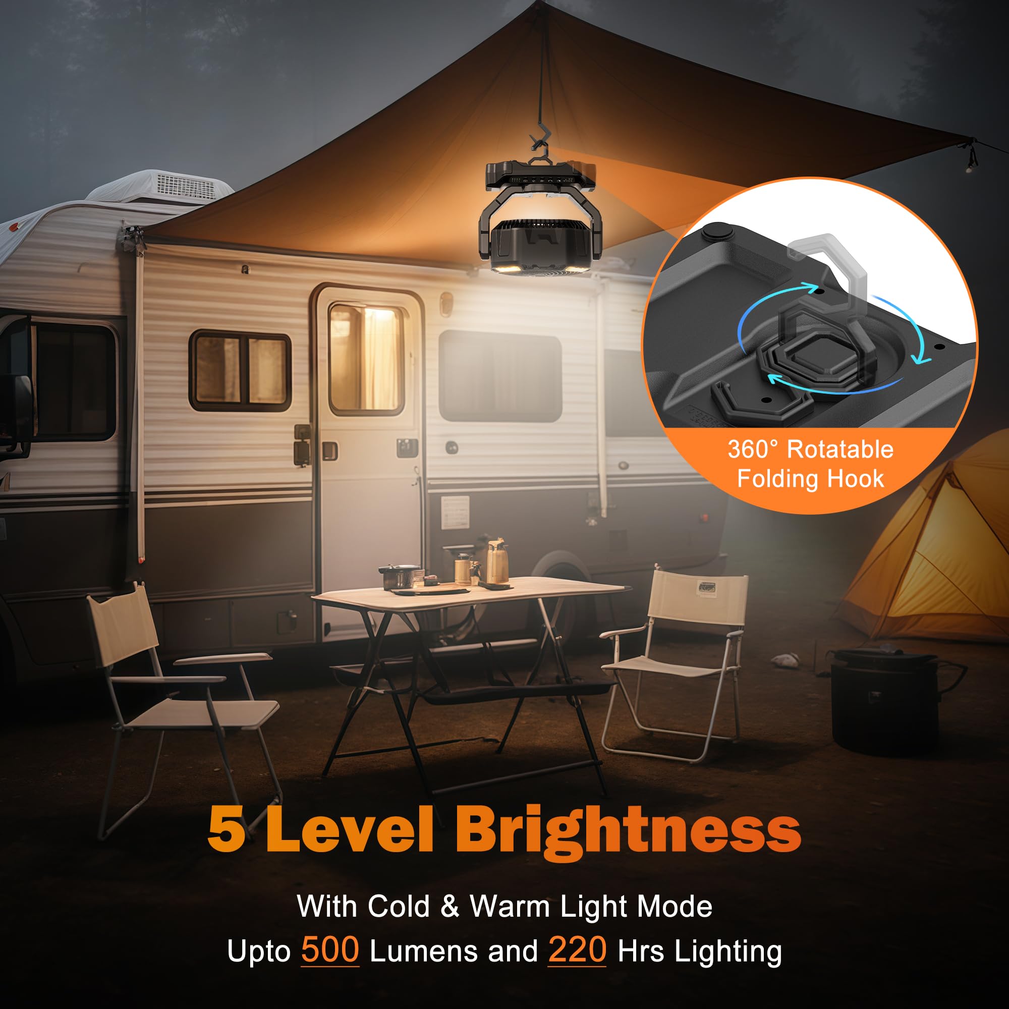 40000Mah Rechargeable Camping Fan, Battery Operated Fan With Light & Remote, 12 Portable Outdoor Fan, Auto Oscillating Battery P