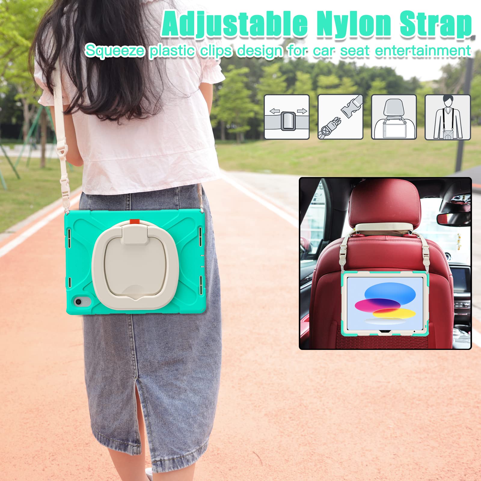 Bkounctk For Ipad 10Th Generation Case 2022,Heavy Sturdy Shockproof Kids Case With Screen Protector,Rotating Stand/Pencil Holder