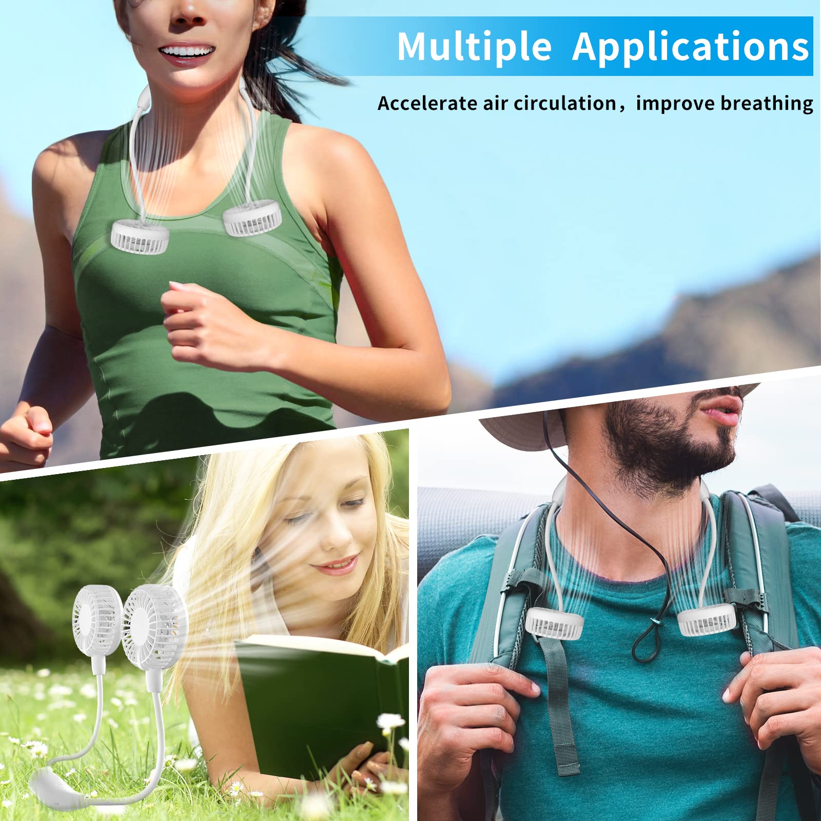 Handfan 2600Mah Portable Neck Fan Rechargeable, Wearable Personal Fans For Neck, Hands Free Necklace Fan Battery Operated, Neck