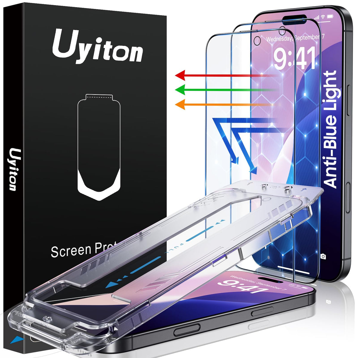 Uyiton Compatible With Iphone 16 Screen Protector (Anti Blue Light)   [Easy Fit] Shatterproof Full Coverage [Case Friendly] 9H T