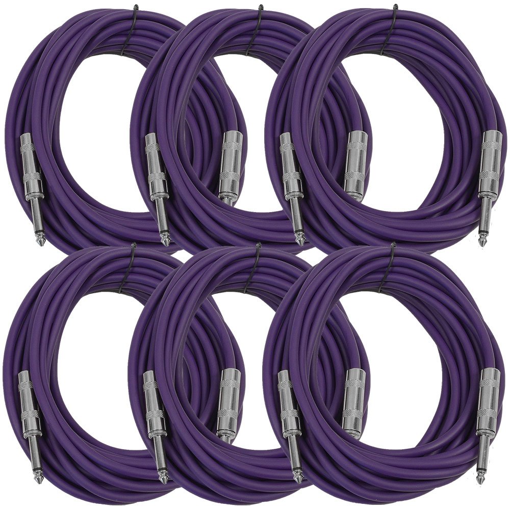 Seismic Audio - SASTSX-25 (6 Pack) - 25 Foot TS 1/4 Guitar, Instrument, or Patch Cables Purple