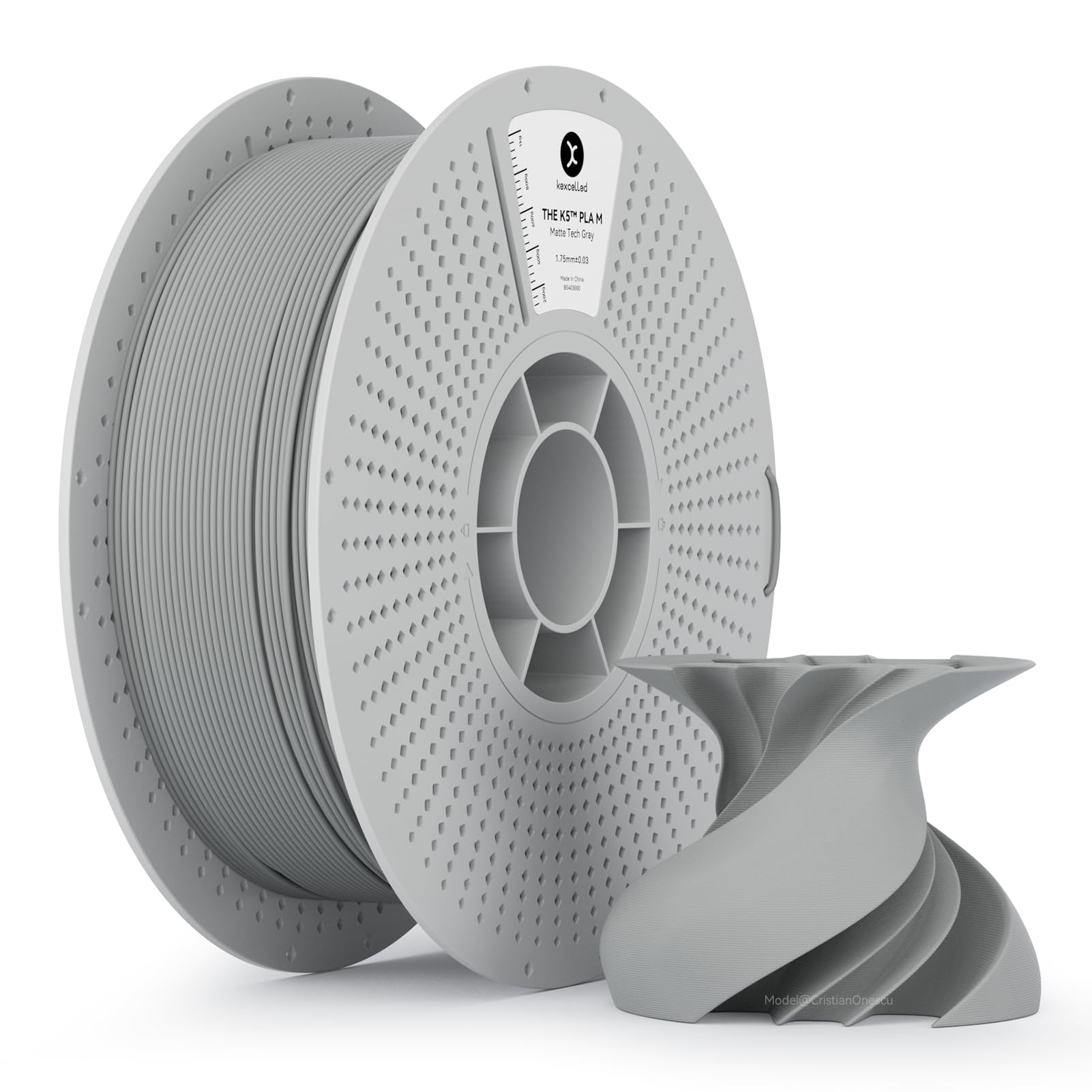 kexcelled Matte PLA Filament 1.75mm,Matte Stone Grey Light Gray PLA 3D Printer Filament 1kg Reusable Spool (2.2lbs) with +/-0.03