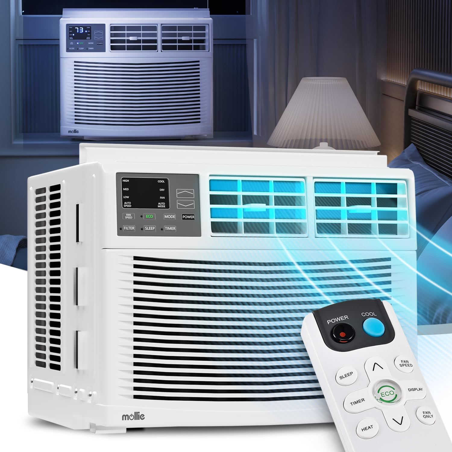 Mollie 12000 Btu Window Mounted Room Air Conditioner, Powerful Indoor Ac With Multi Speed Mode, Programmable Timer, Cool Up To 4