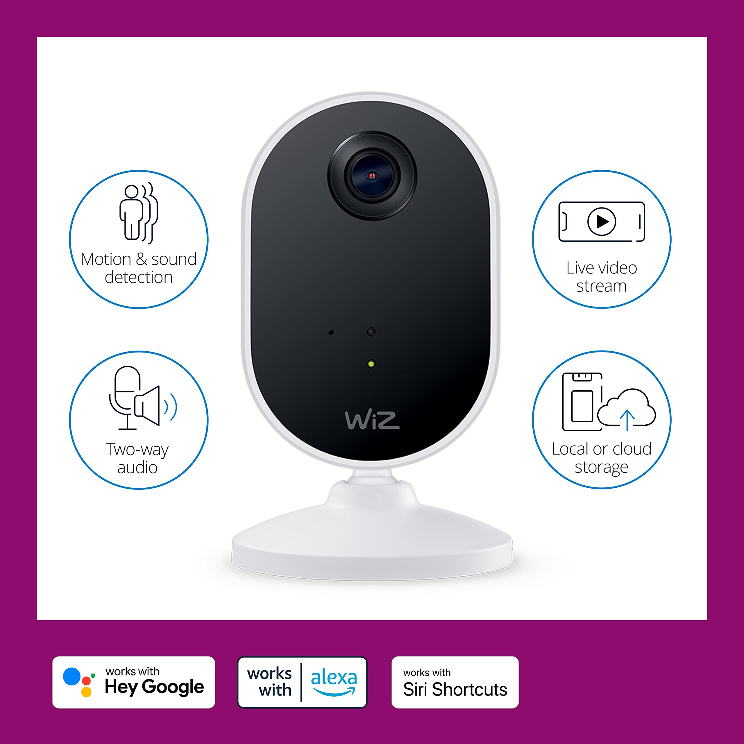 Wiz Indoor Security Camera, 1080P Hd Video With Motion Detection And Full Duplex Audio, Compatible With Alexa, Google Assistant