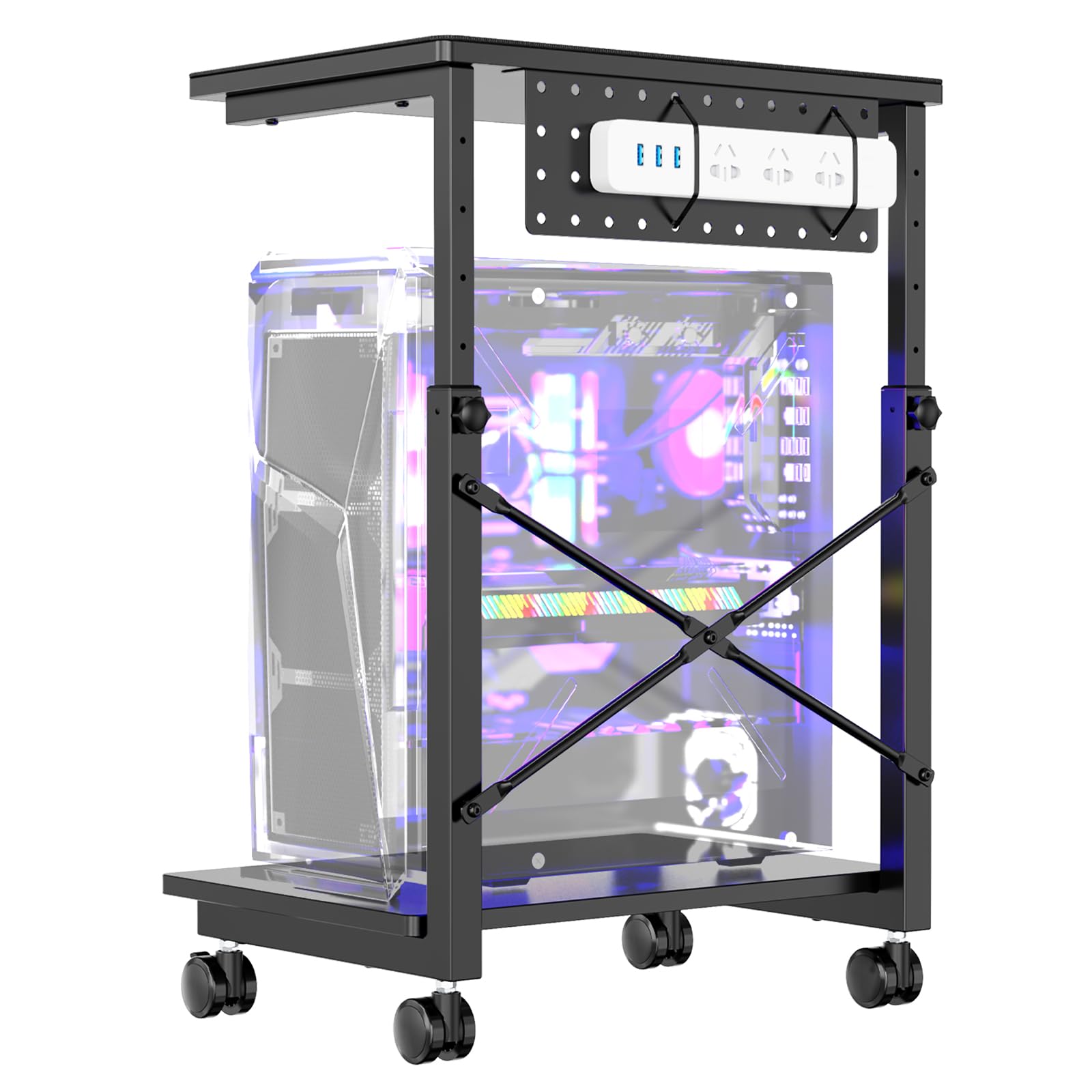 Putorsen Pc Tower Stand, Height Adjustable Computer Tower Stand Under Desk, 2 Tier Atx Case Pc Floor Stand, Pc Holder, Under Des