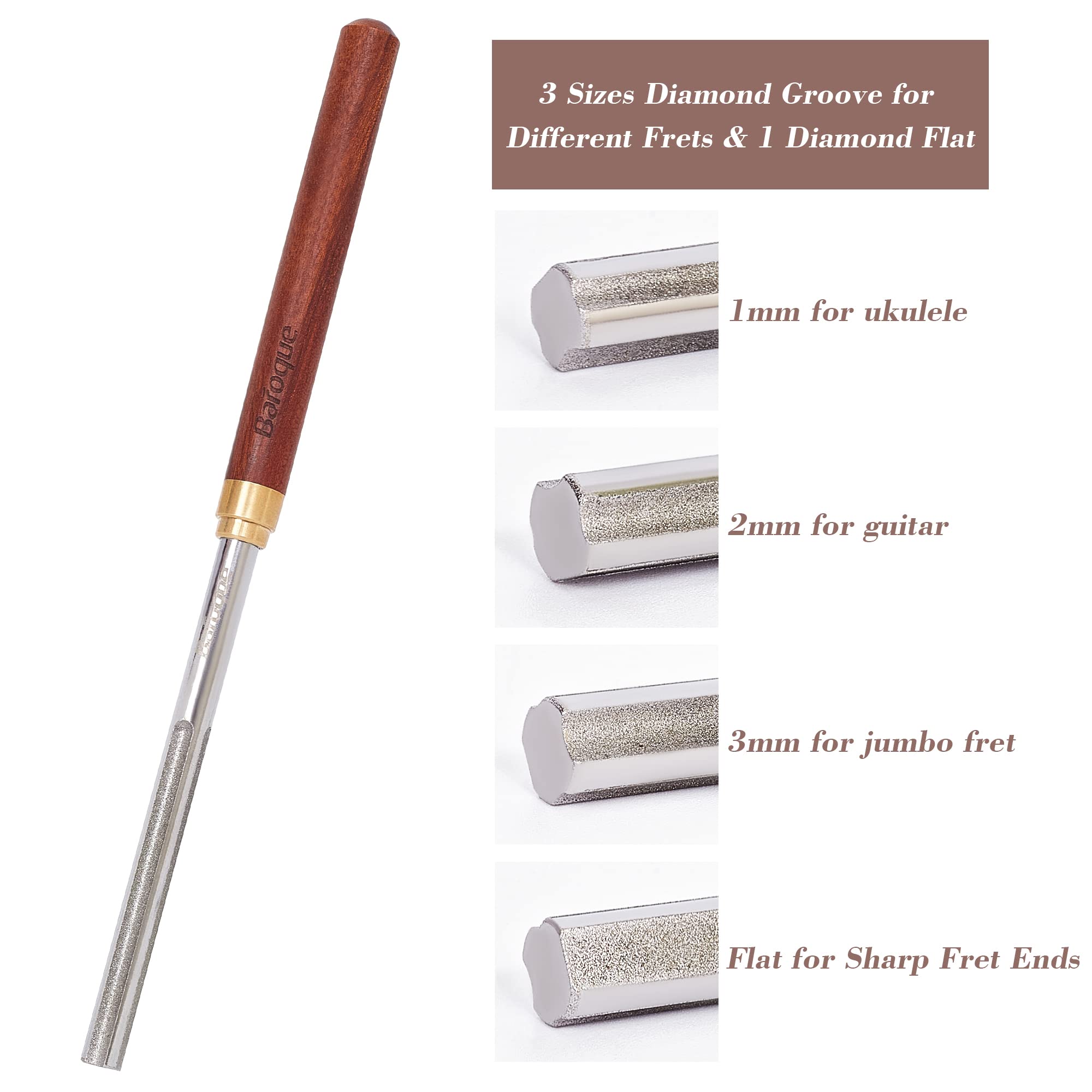 Guitar Fret Crowning Edge File With 3 Crowning Grooves & 1 Full Flat Grit Side, Mini Diamond Guitar Fret End Dressing File, Prof